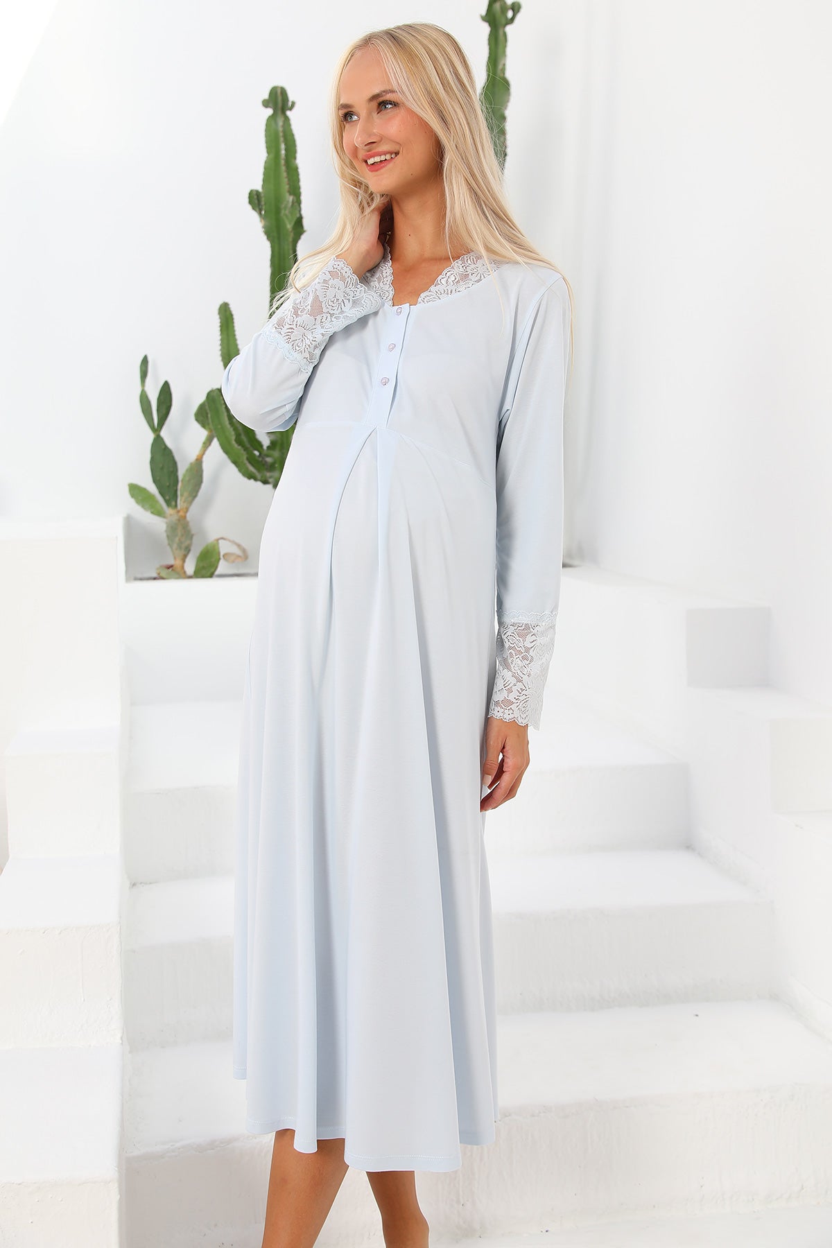 Shopymommy 55104 Dream Lace Collar Maternity & Nursing Nightgown Blue