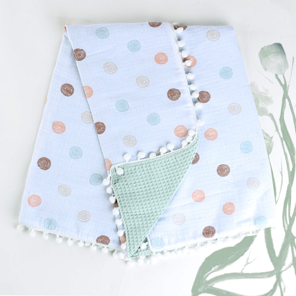 Shopymommy 001.9212 Green Pom-pom Patterned Muslin Baby Blanket