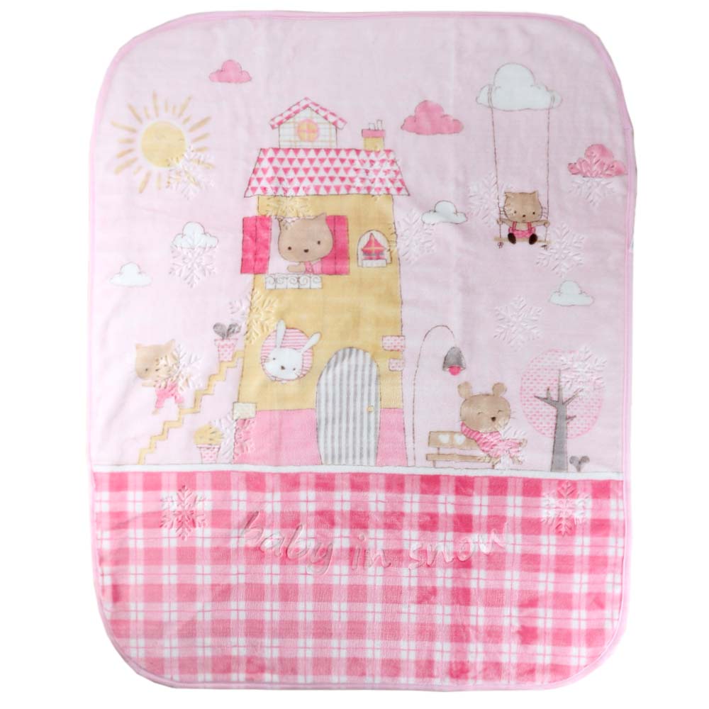 Shopymommy 001.9761 Pink House Themed Embossed Plush Baby Blanket