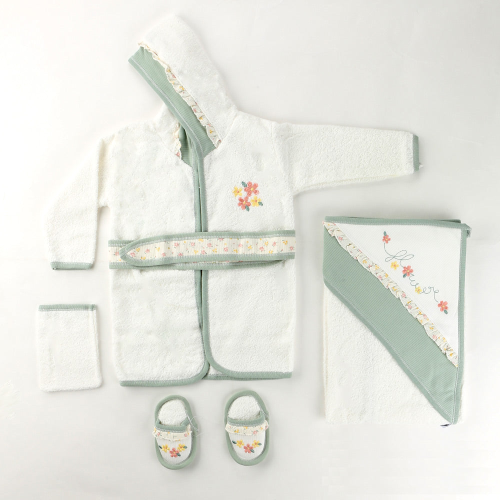 Shoppymommy 024-874 Floral Themed Baby Bathrobe Set Green (0-24 Months)