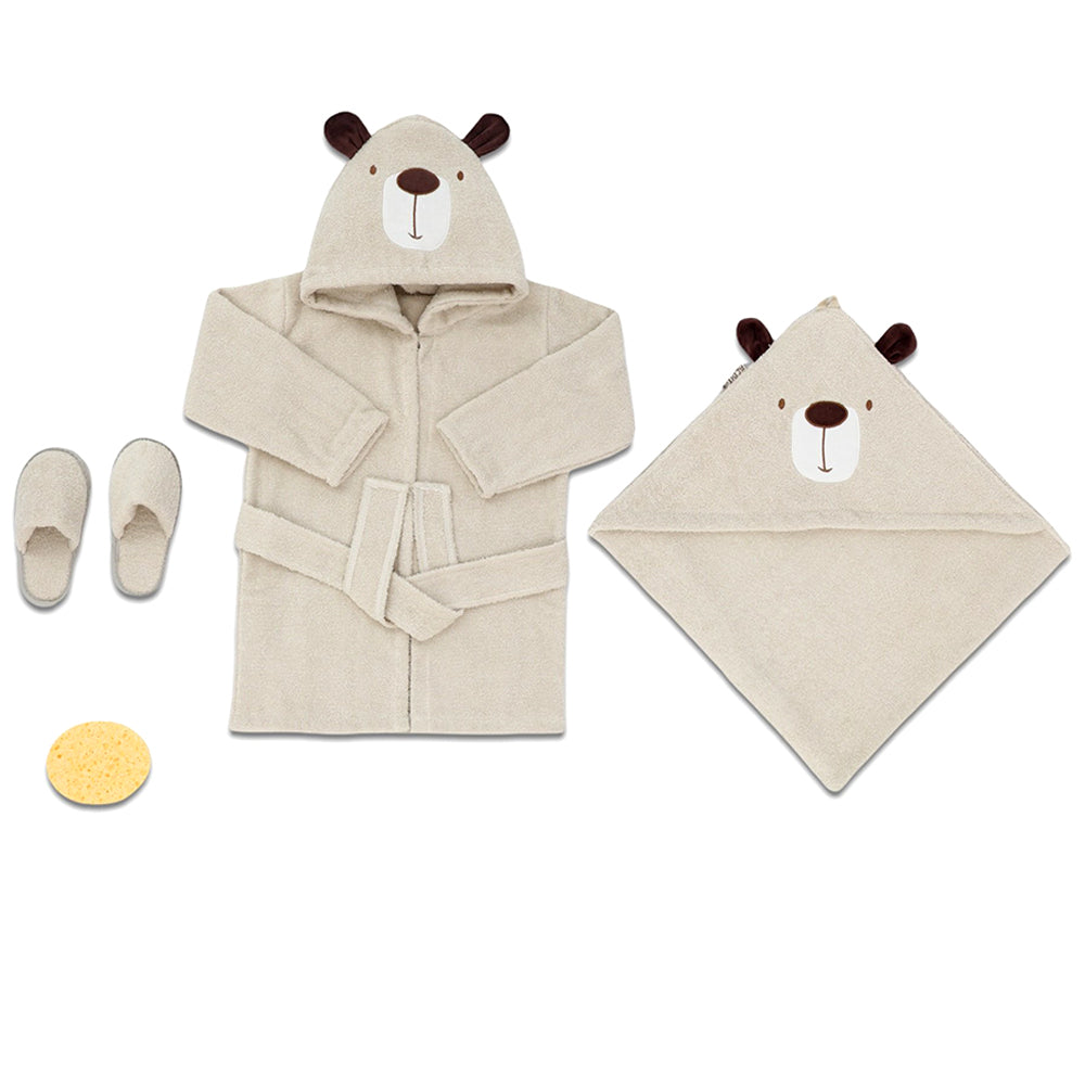 Shoppymommy 047-30030-15 Bear Themed Baby Bathrobe Set Ecru (0-24 Months)