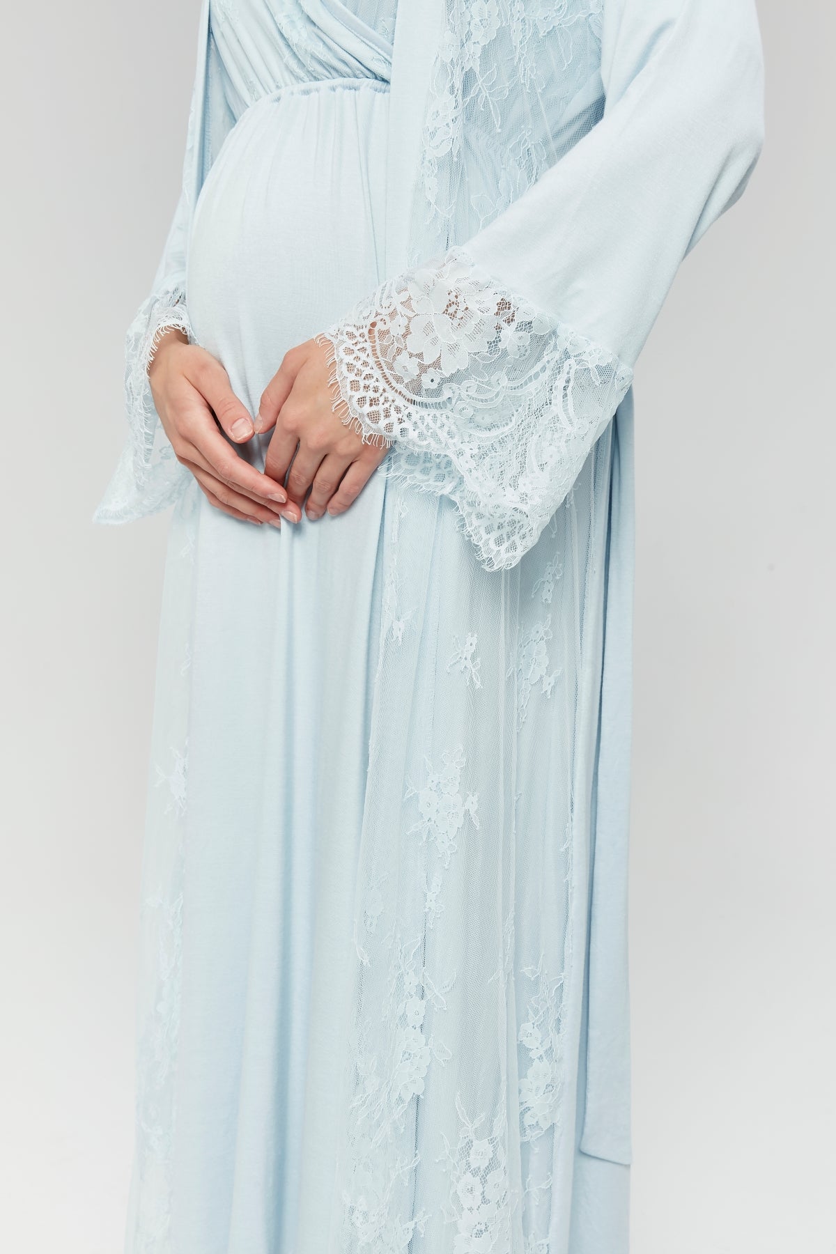 Lace Robe Set with Crossover Maternity Nightgown - 530