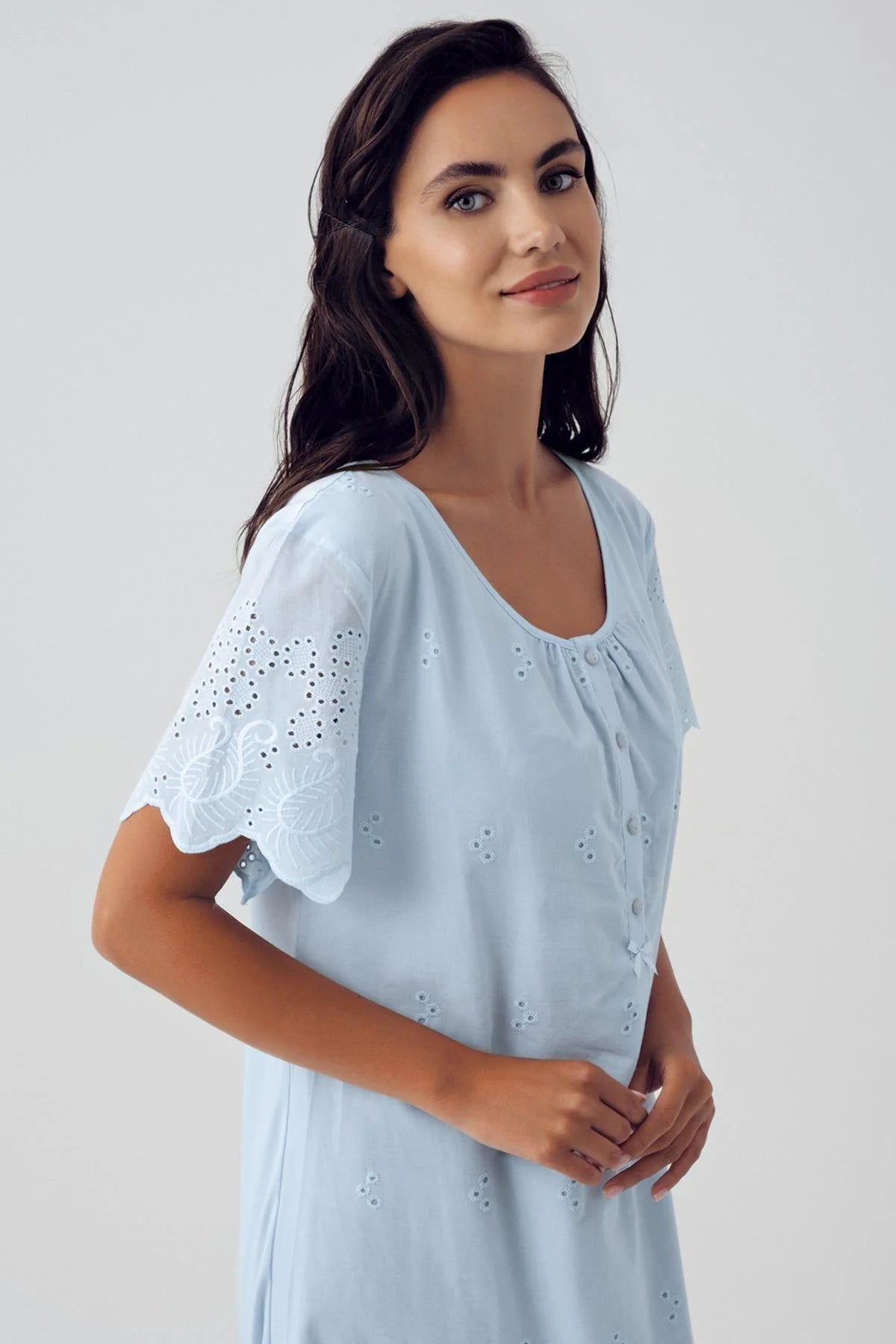 Shopymommy 10117 Woven Maternity & Nursing Nightgown Blue
