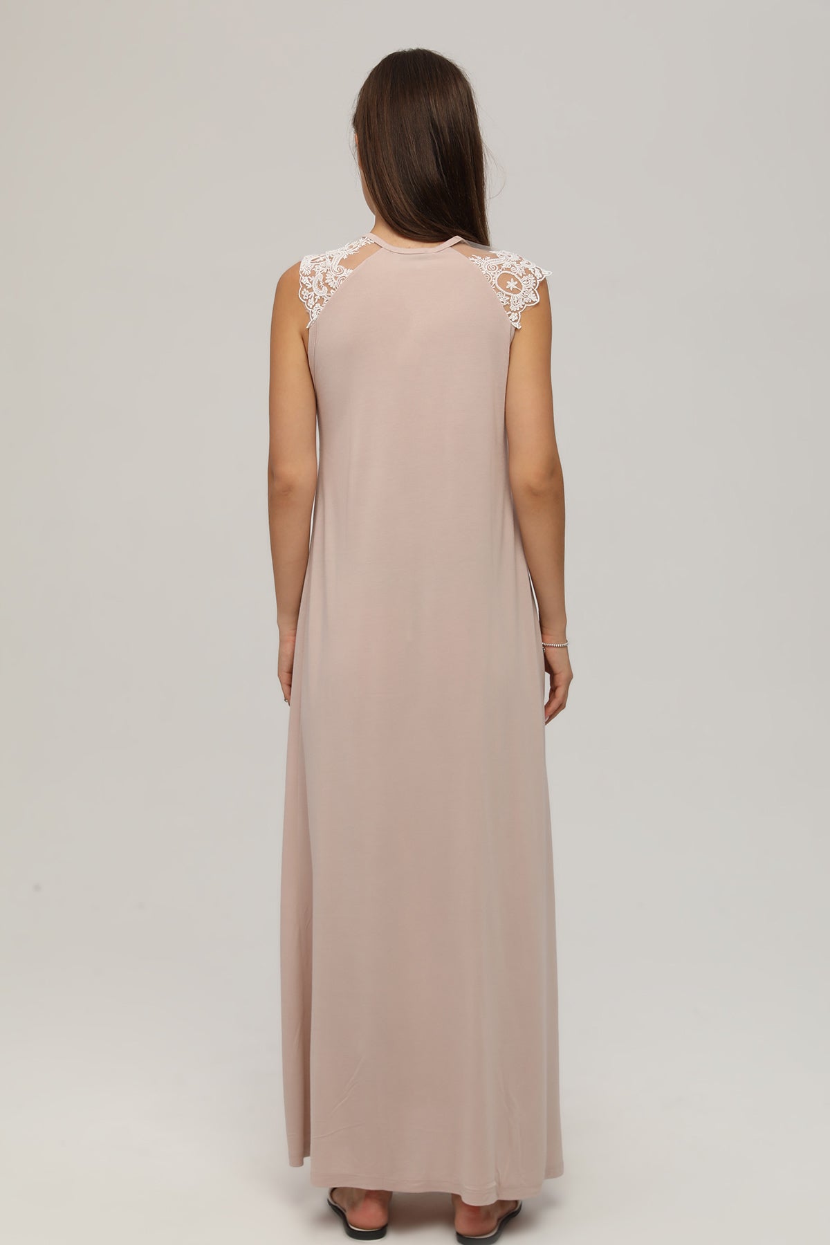 Shopymommy 107 Lace Shoulder Maternity & Nursing Nightgown Beige