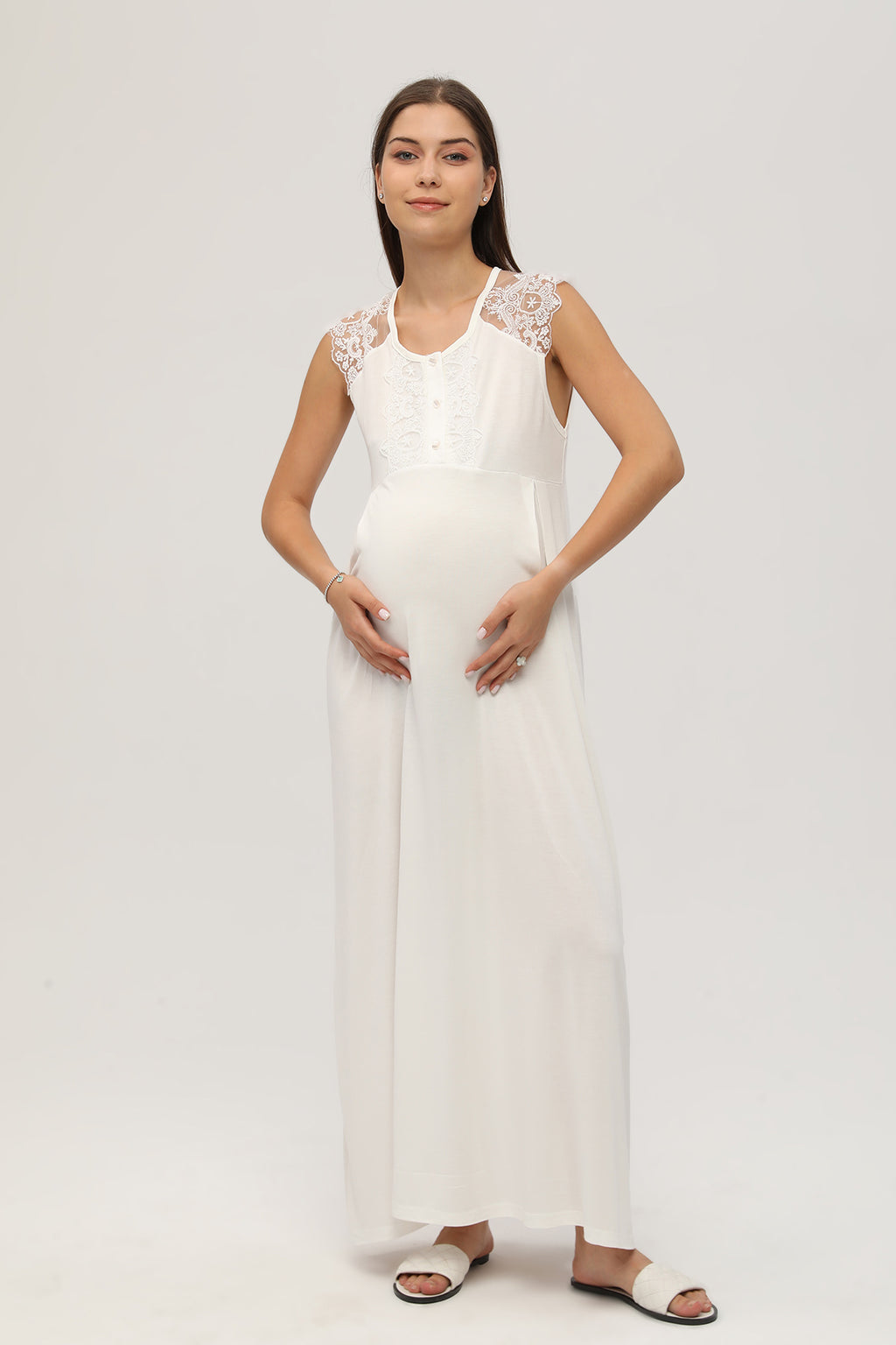 Shopymommy 55104 Dream Lace Collar Maternity & Nursing Nightgown Blue