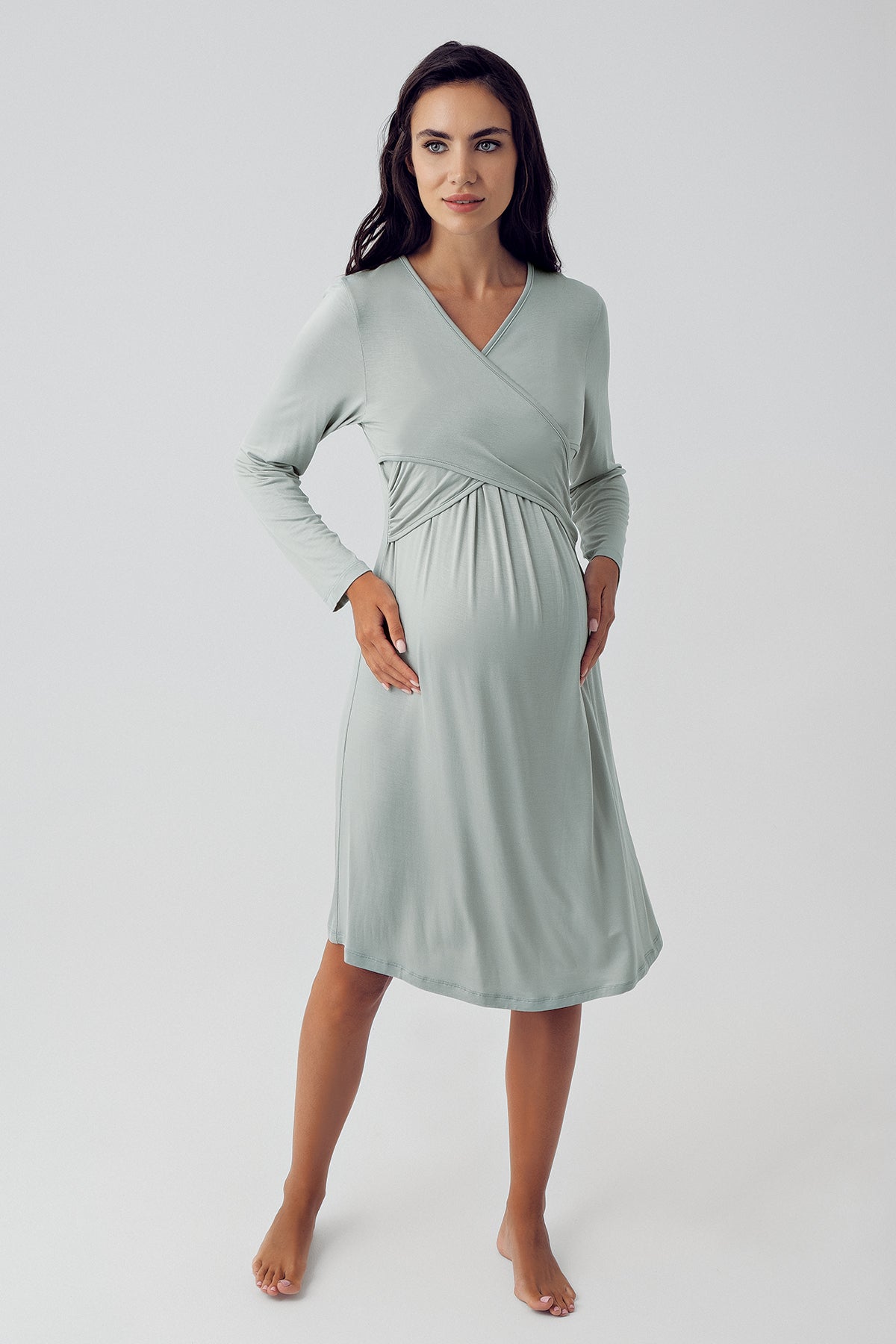 Shopymommy 15105 Cross Double Breasted Maternity & Nursing Nightgown Green