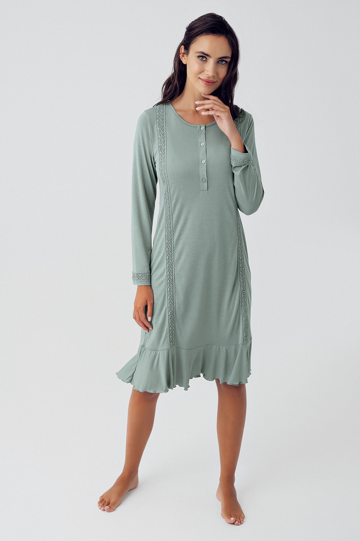 Shopymommy 15116 Pleated Maternity & Nursing Nightgown Green