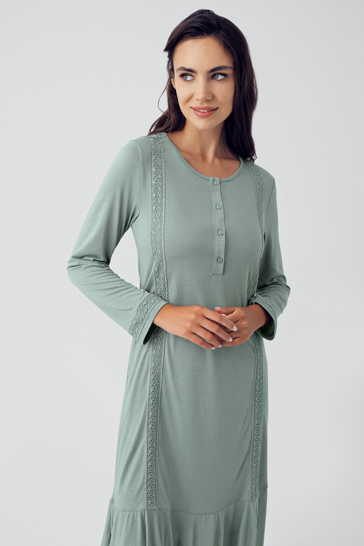 Shopymommy 15116 Pleated Maternity & Nursing Nightgown Green