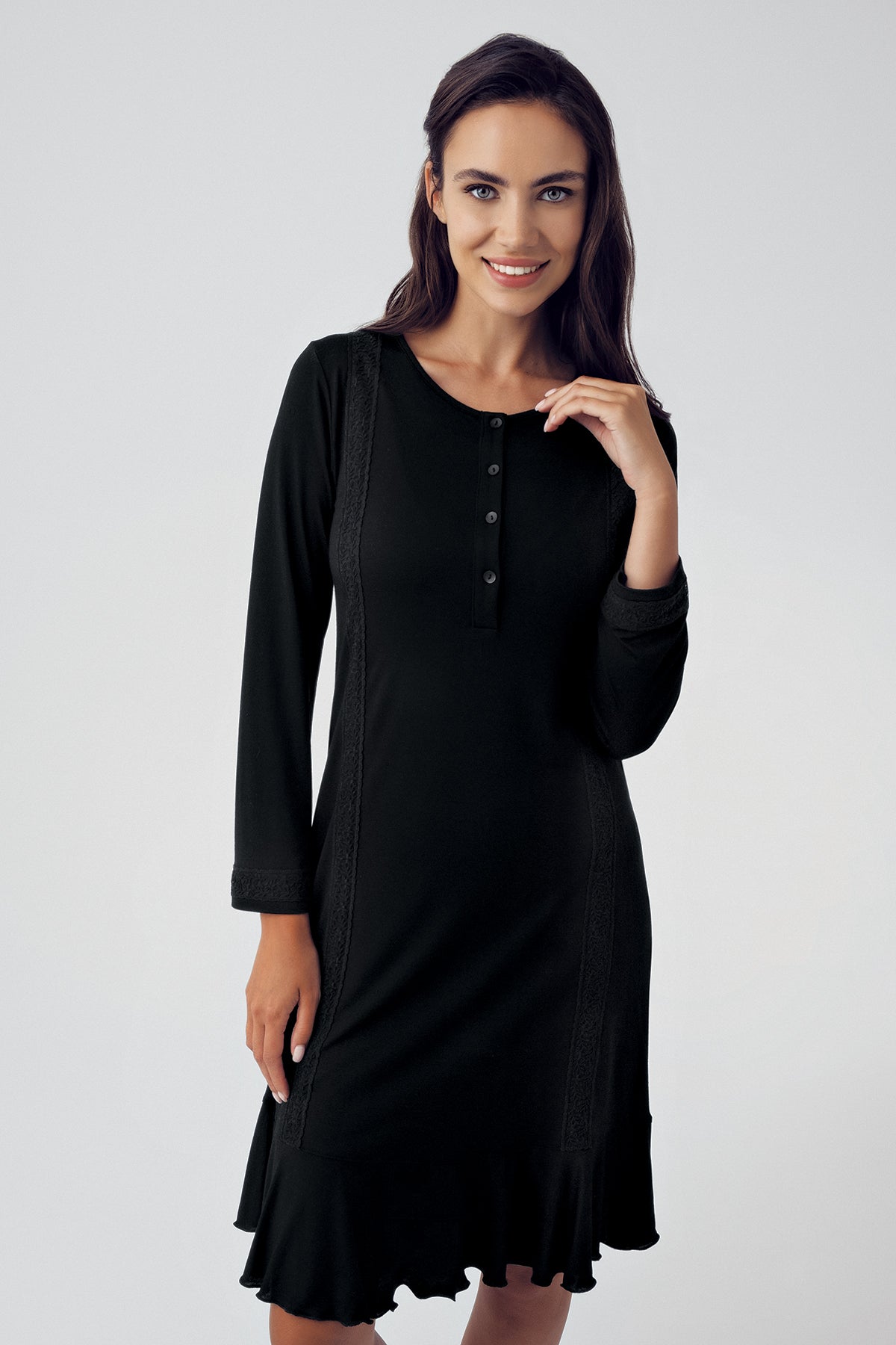 Shopymommy 15116 Pleated Maternity & Nursing Nightgown Black