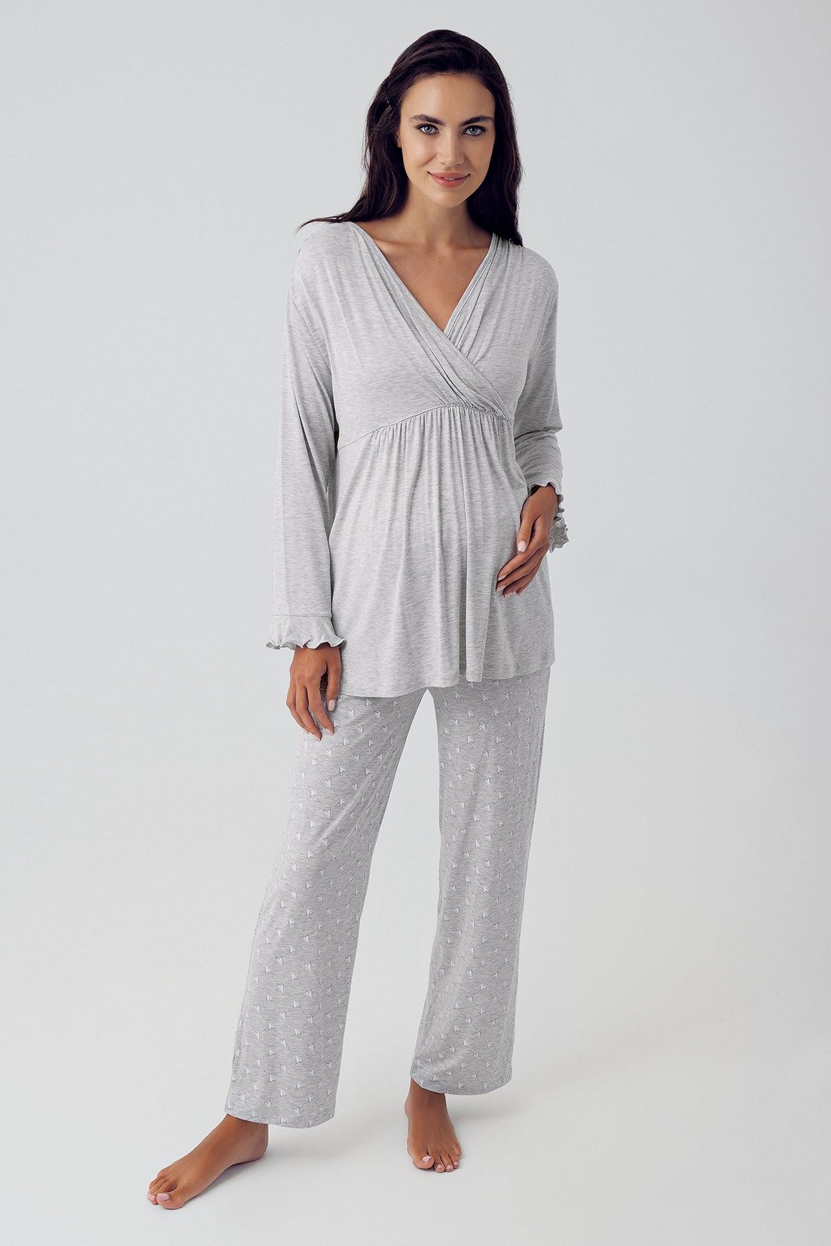 Shopymommy 15202 Polka Dot Double Breasted Maternity & Nursing Pajamas Grey