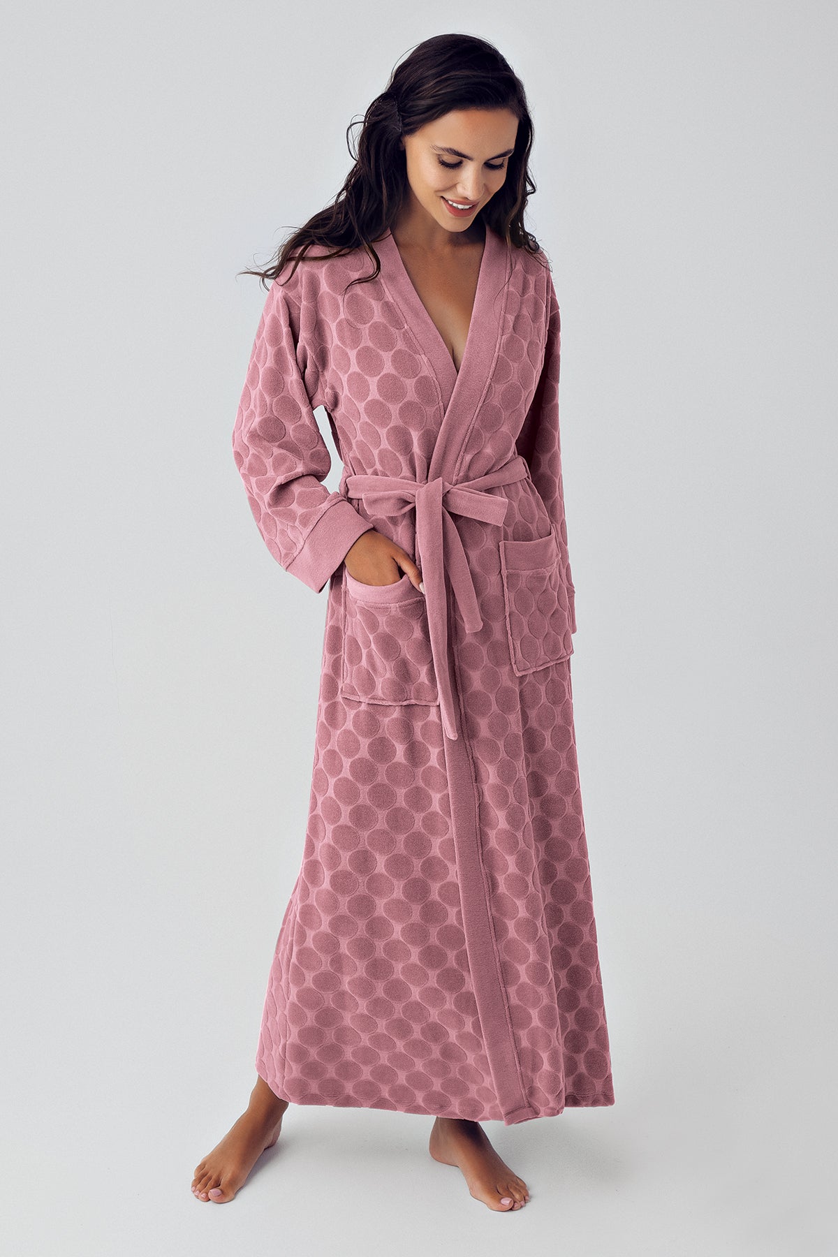 Shopymommy 500101 Terry Jacquard Maternity & Nursing Nightgown With Robe Dried Rose