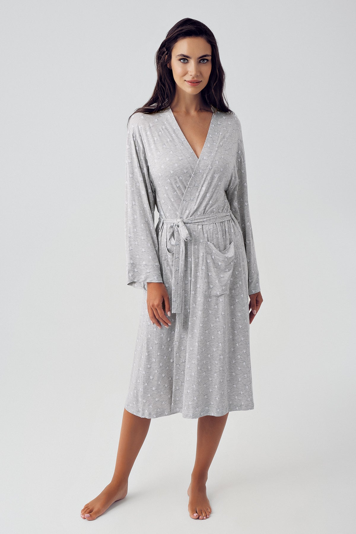 Shopymommy 15302 Double Breasted 3-Pieces Maternity & Nursing Pajamas With Polka Dot Robe Grey