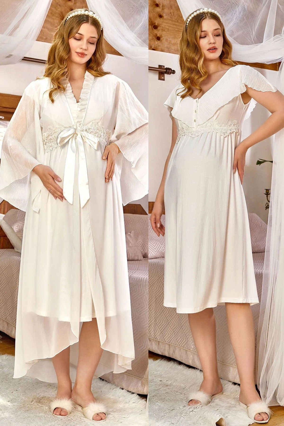 SWOMOG Women's Maternity Robe Set 3 in 1 Labor Delivery Nursing Nightgown 2  Piece Nursing Dress Lace Bathrobe for Breastfeeding - Yahoo Shopping