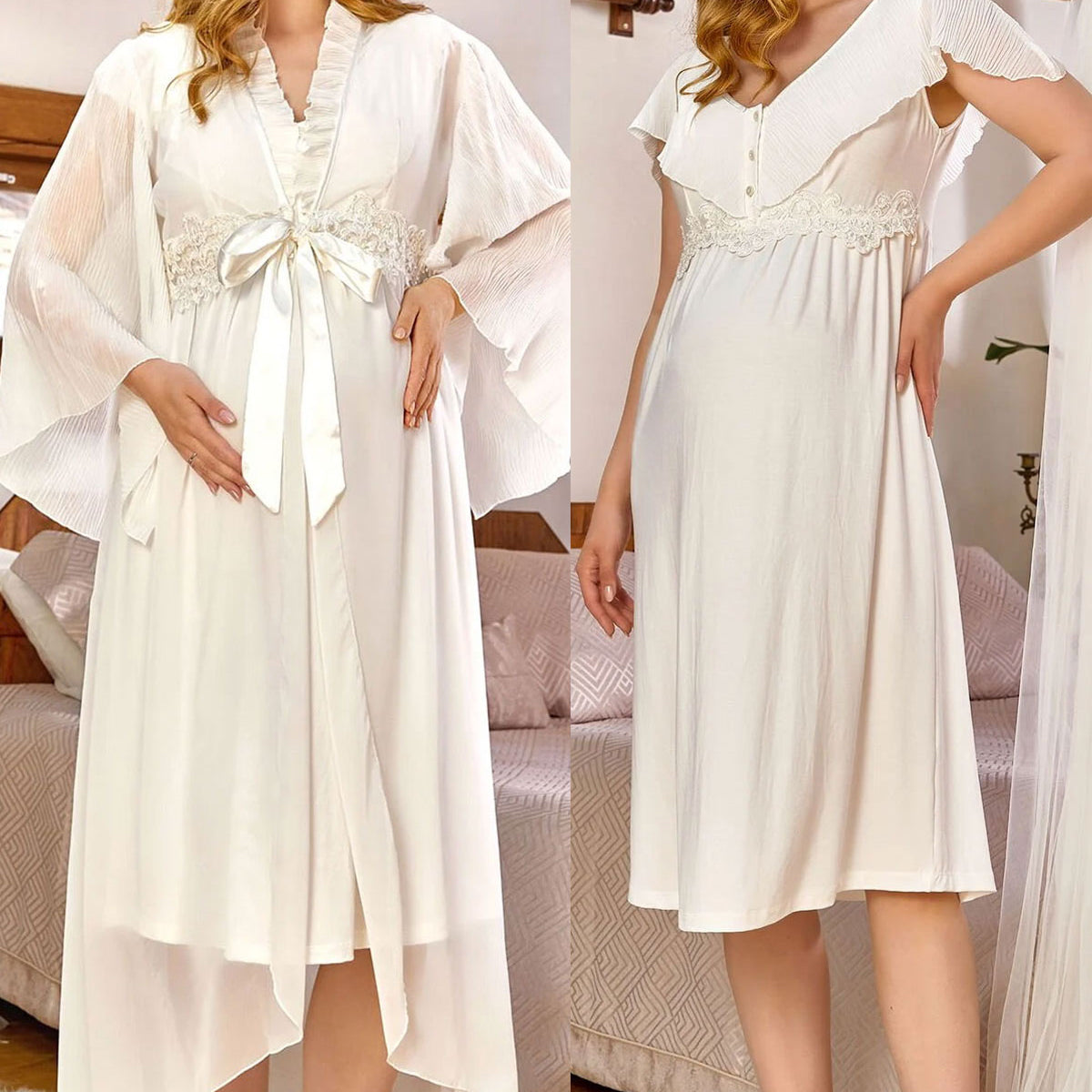 Shopymommy 24154 Embroidery Maternity & Nursing Nightgown Ecru