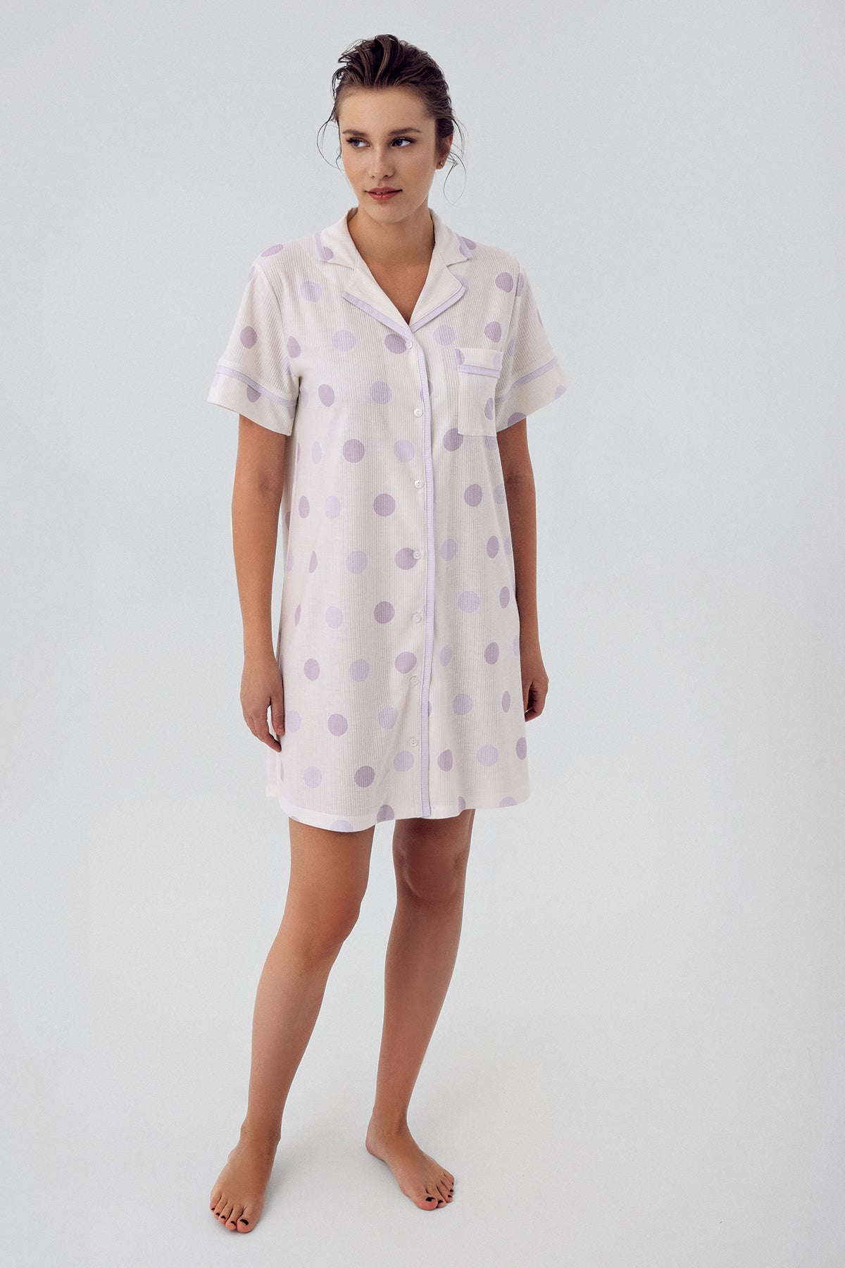 Shopymommy 16100 Polka Dot Maternity & Nursing Nightgown Lilac