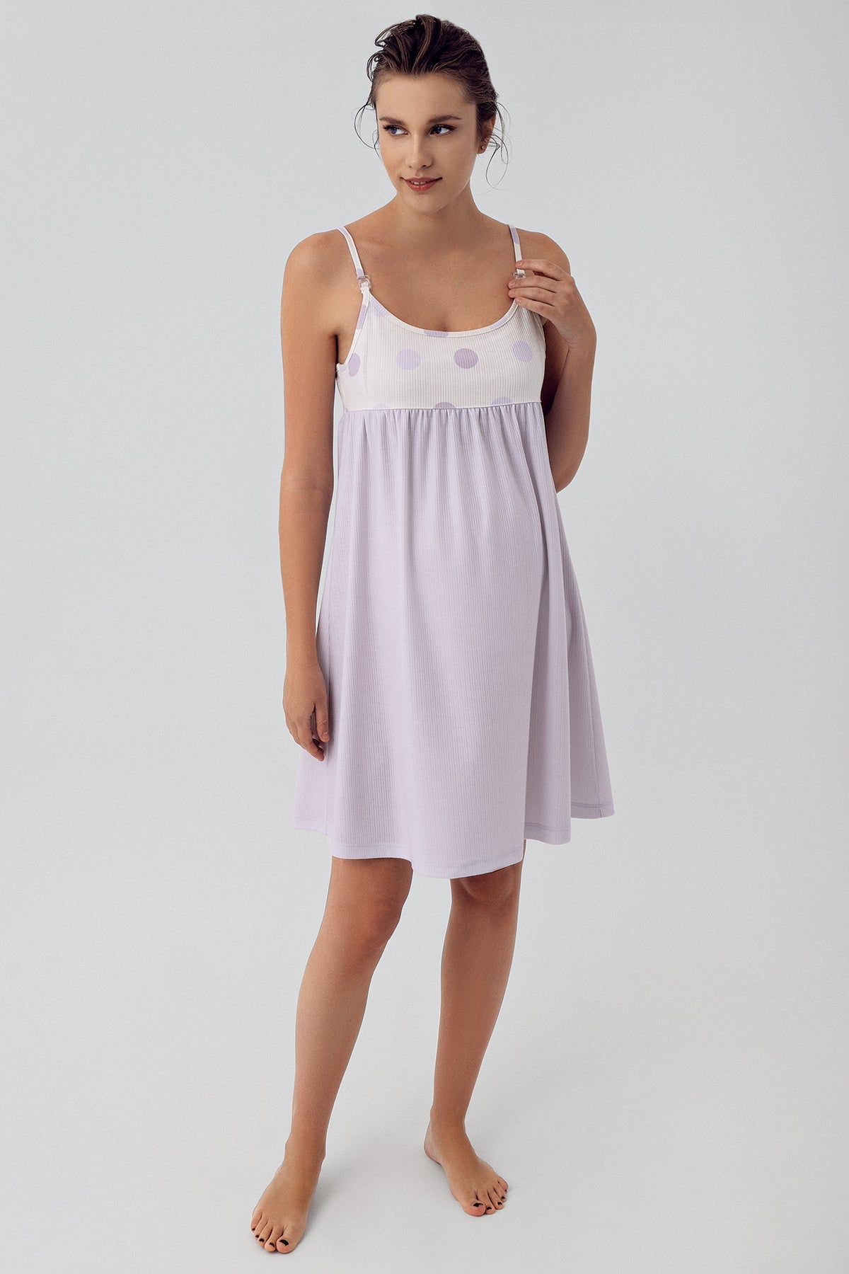 Shopymommy 16101 Polka Dot Strap Maternity & Nursing Nightgown Lilac