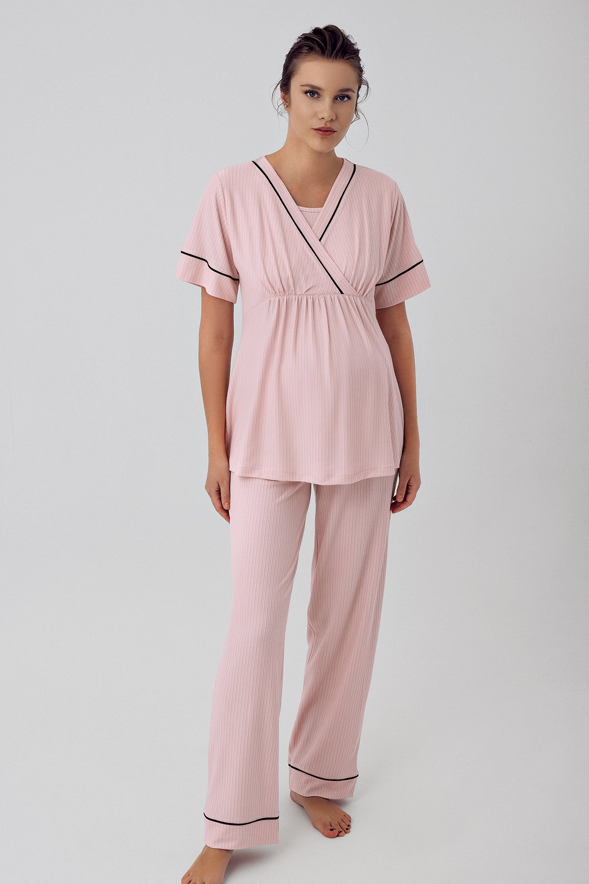 Shopymommy 16202 Double Breasted Maternity & Nursing Pajamas Pink