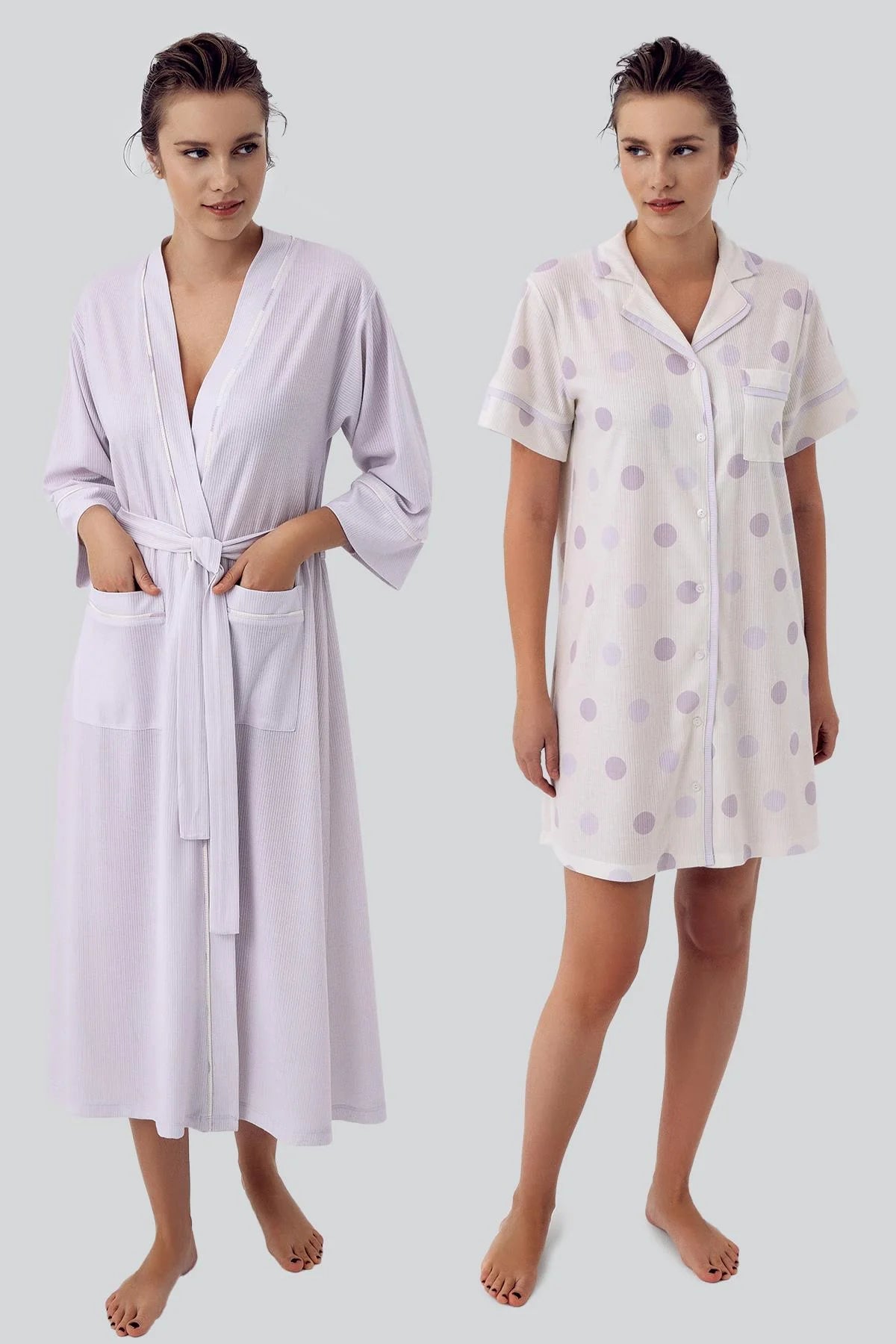 Shopymommy 16410 Polka Dot Maternity & Nursing Nightgown With Robe Lilac