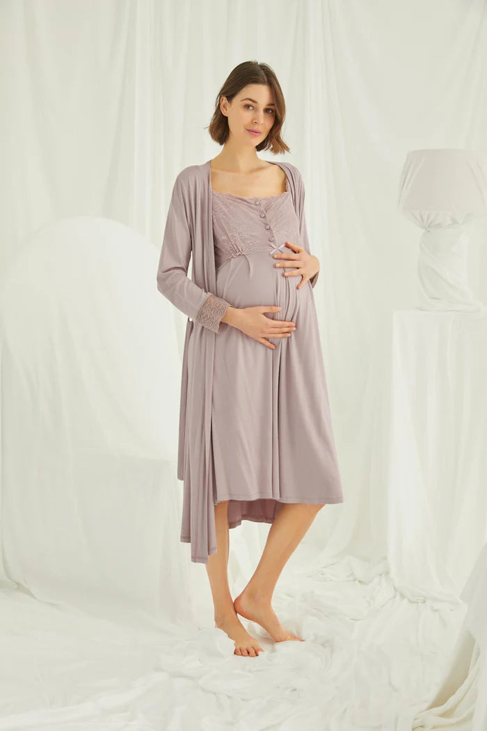 Shopymommy 438440 Lace 4 Pieces Maternity & Nursing Set Coffee