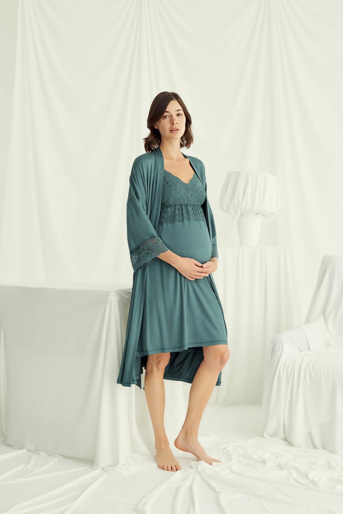 SWOMOG Women Maternity Nursing Gown and Robe Set 3 in1 Labor
