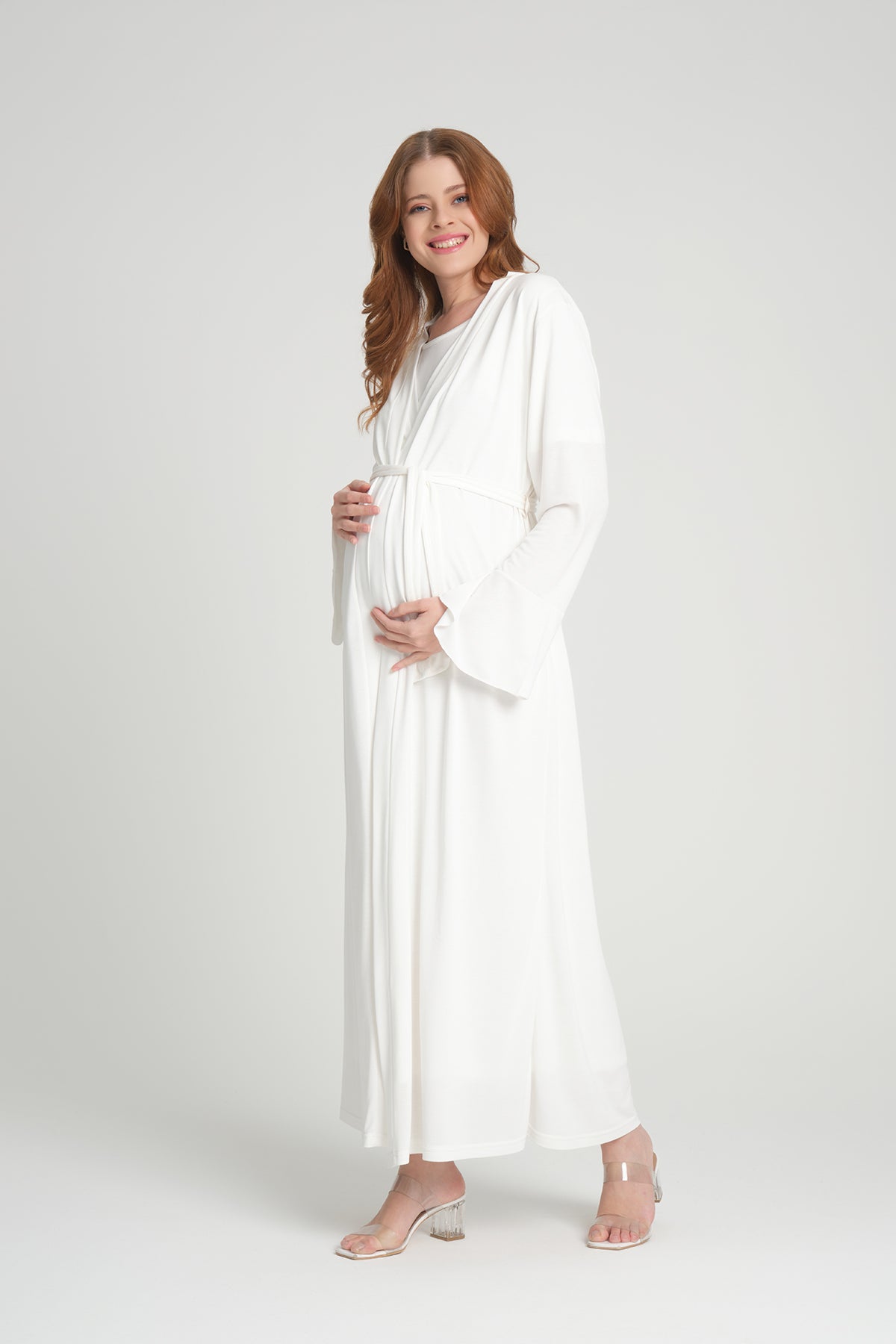 Shopymommy 201 Double Breasted Maternity & Nursing Nightgown With Robe Ecru