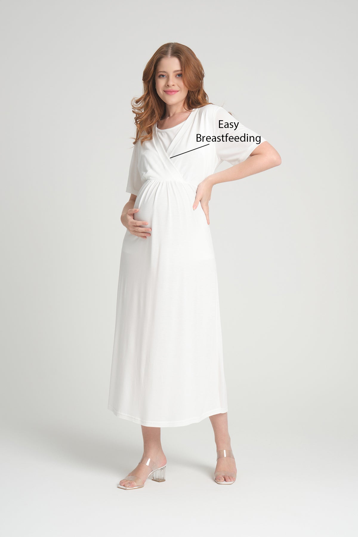 Shopymommy 201 Double Breasted Maternity & Nursing Nightgown With Robe Ecru