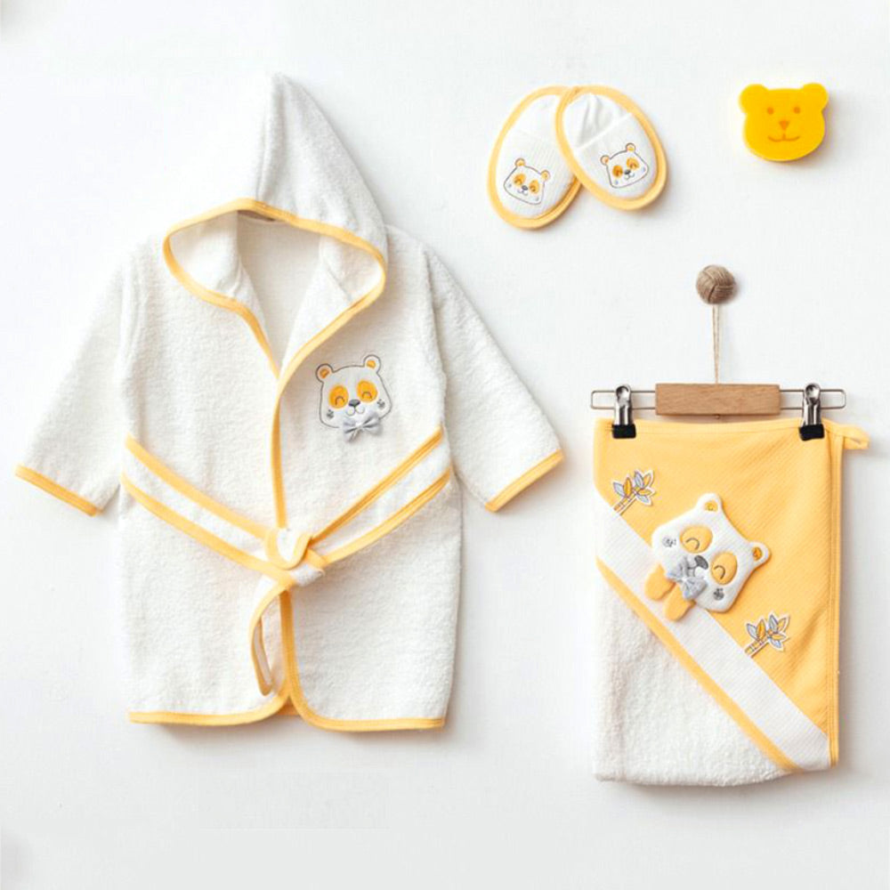 Shoppymommy 239.5577 Baby Panda-Themed Bathrobe and Towel Set Yellow (0-24 Months)