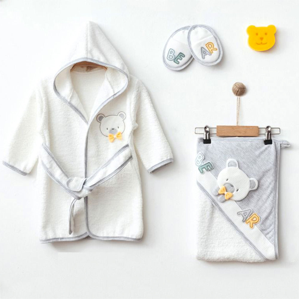 Shoppymommy 239.5580 Baby Bear-Themed Bathrobe and Towel Set Gray (0-24 Months)