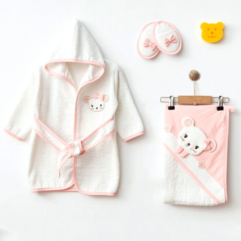 Shopymommy 239.5582 Salmon Mouse Themed Baby Bathrobe Set (0-24 Months)