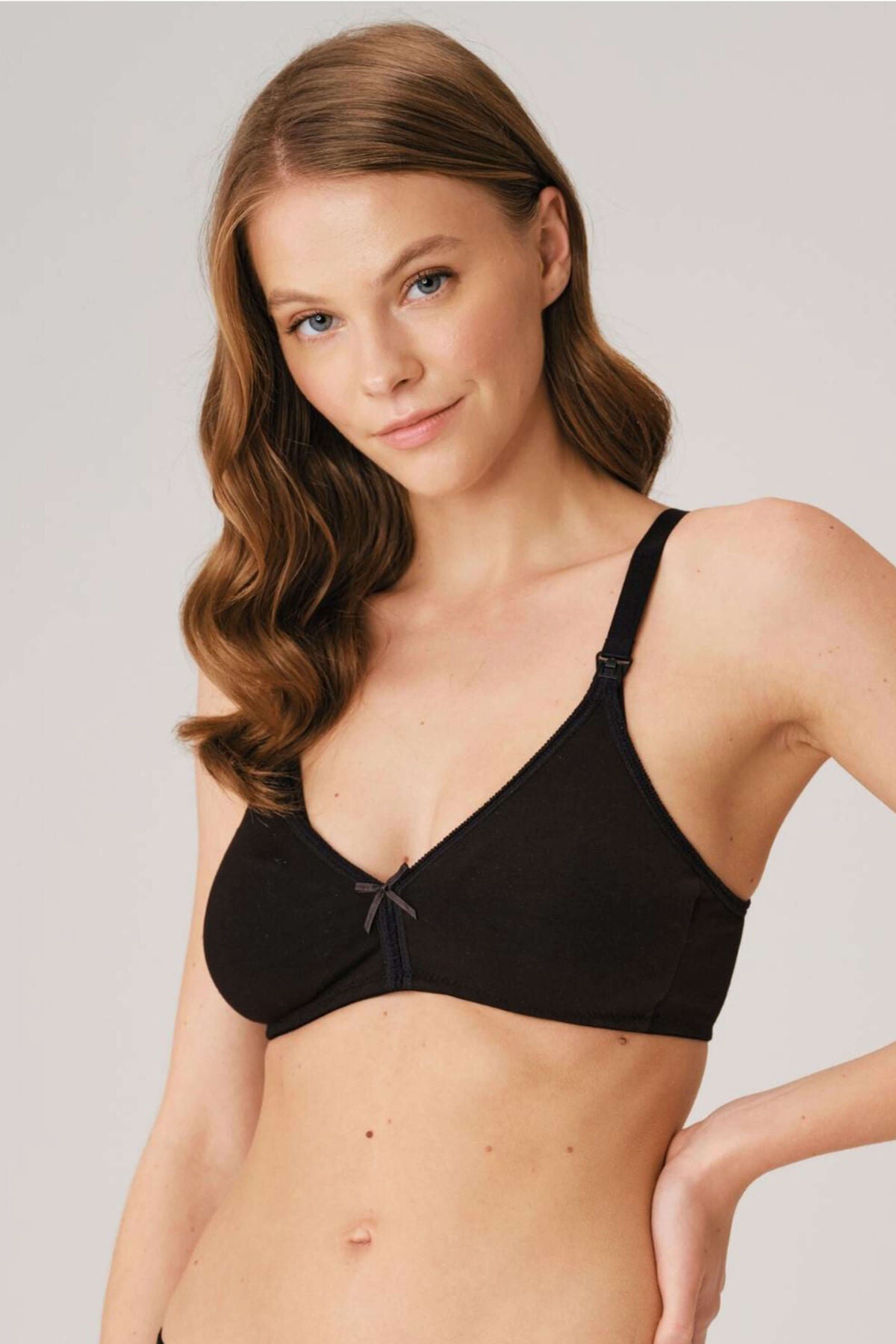 Shopymommy 3424 Cotton Non-Underwired Nursing Bra Black