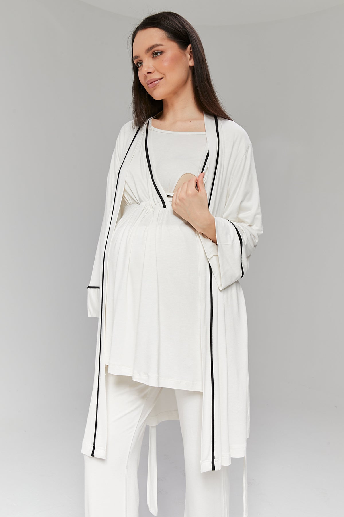 Shopymommy 516 Piped Robe Wrap Maternity Pajama Set