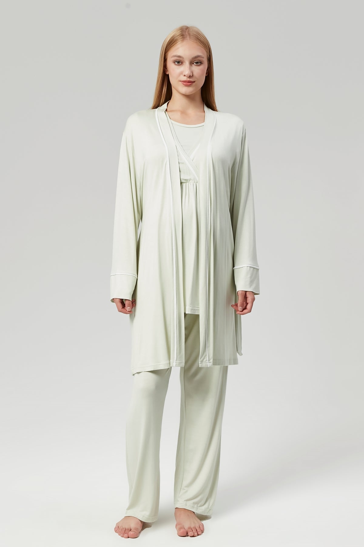 Piped Robe Set with Crossover Maternity Pajama - 529