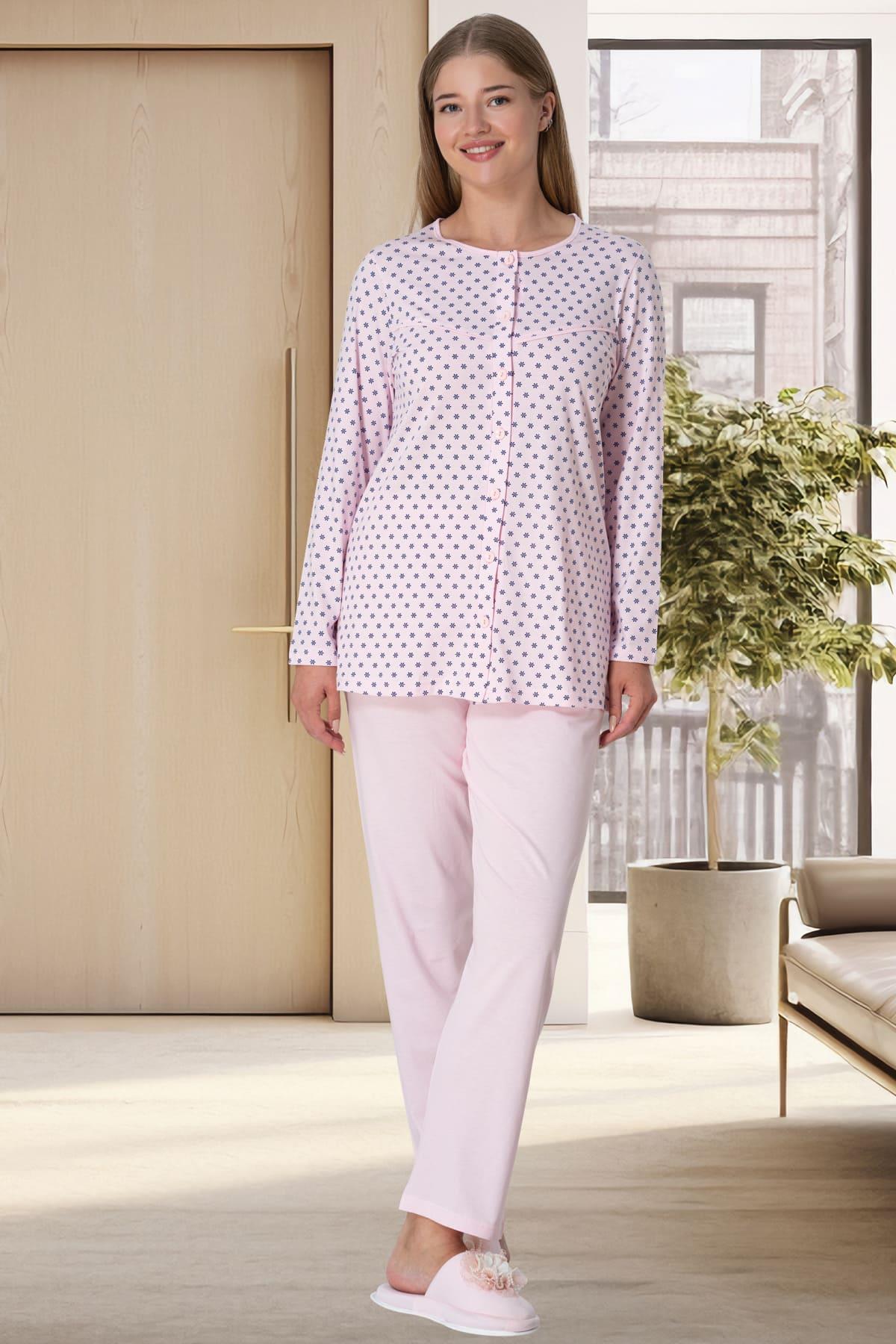 Shopymommy 5918 Polka Dot Plus Size Maternity & Nursing Pajamas Pink