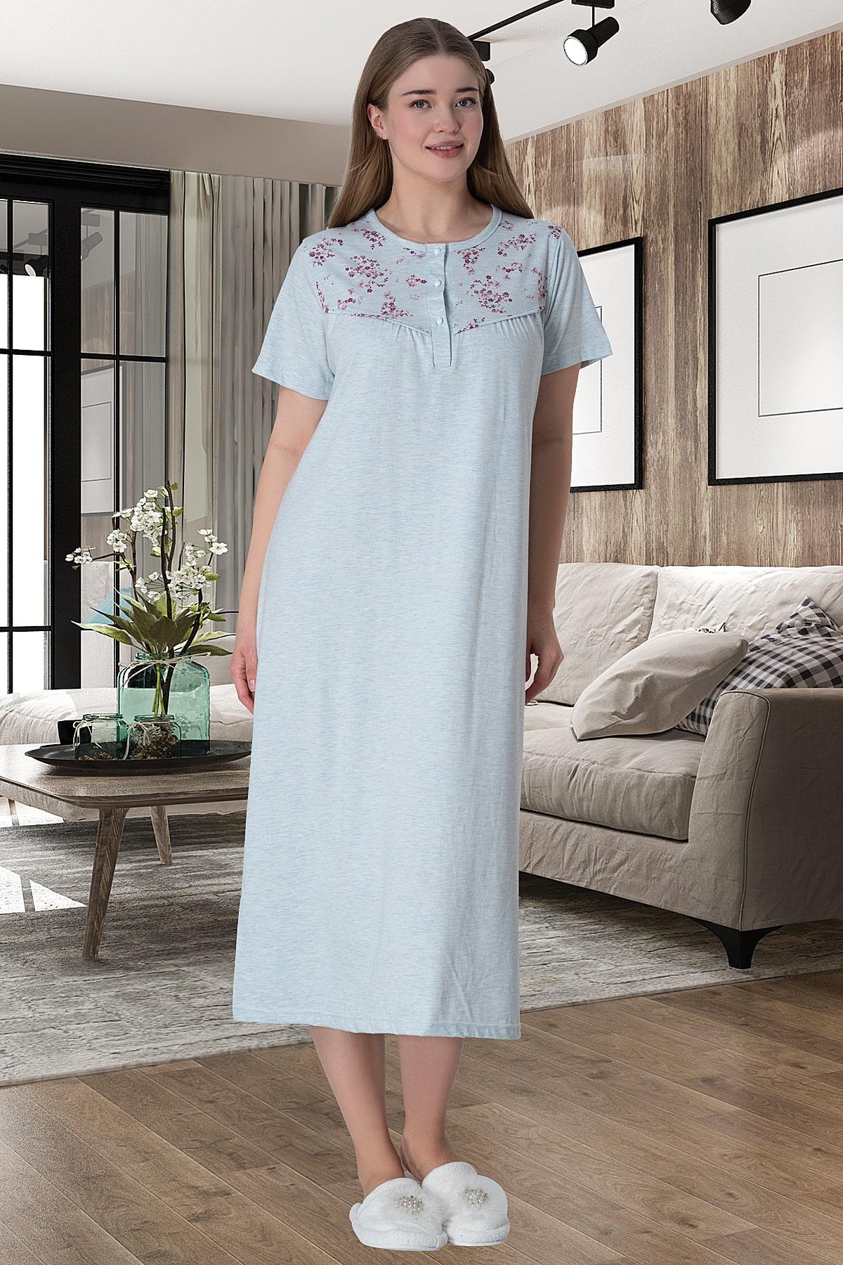 Shopymommy 6027 Printed Short Sleeve Plus Size Maternity Nightgown