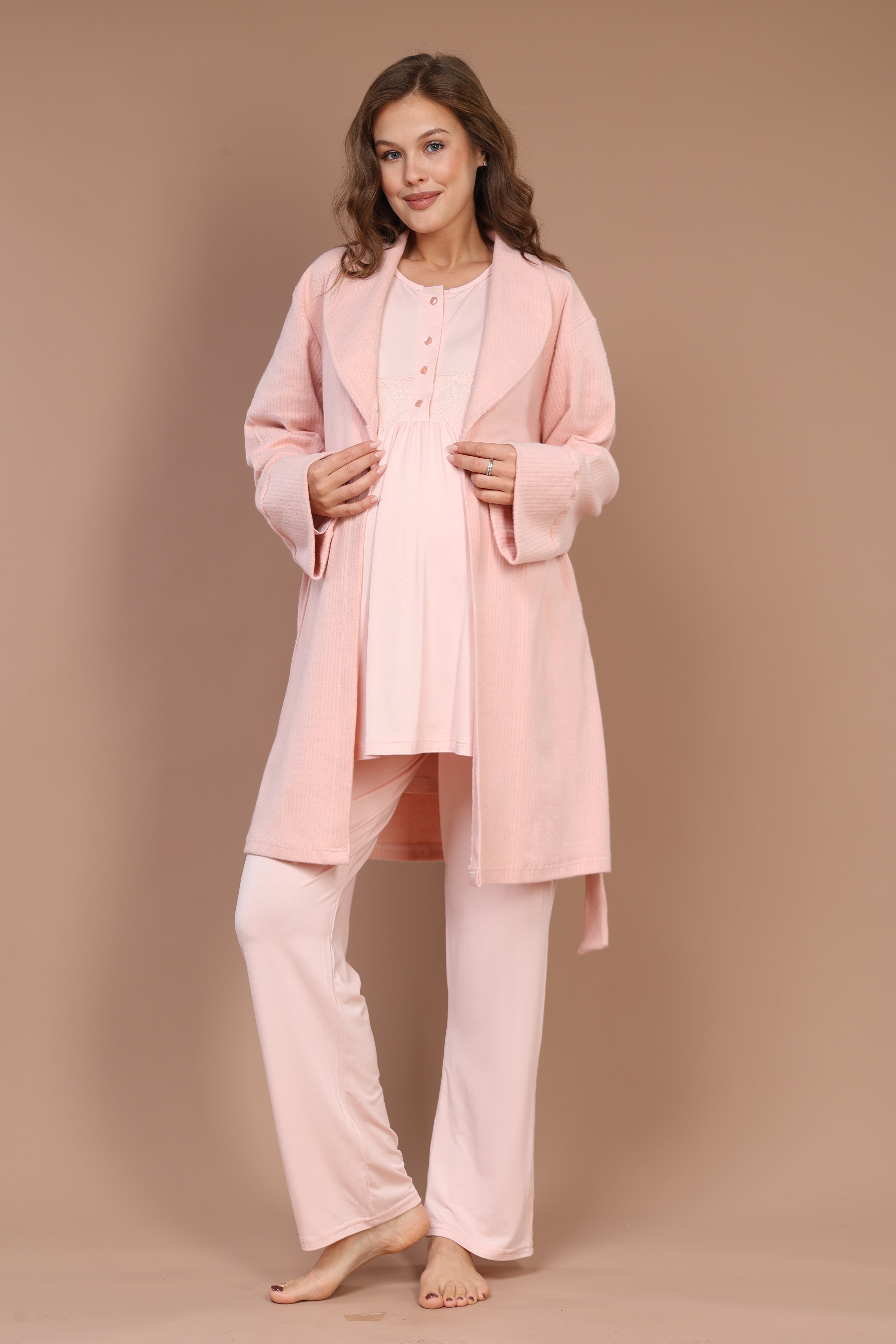 Front-Button Robe Set with Maternity Pajama 607