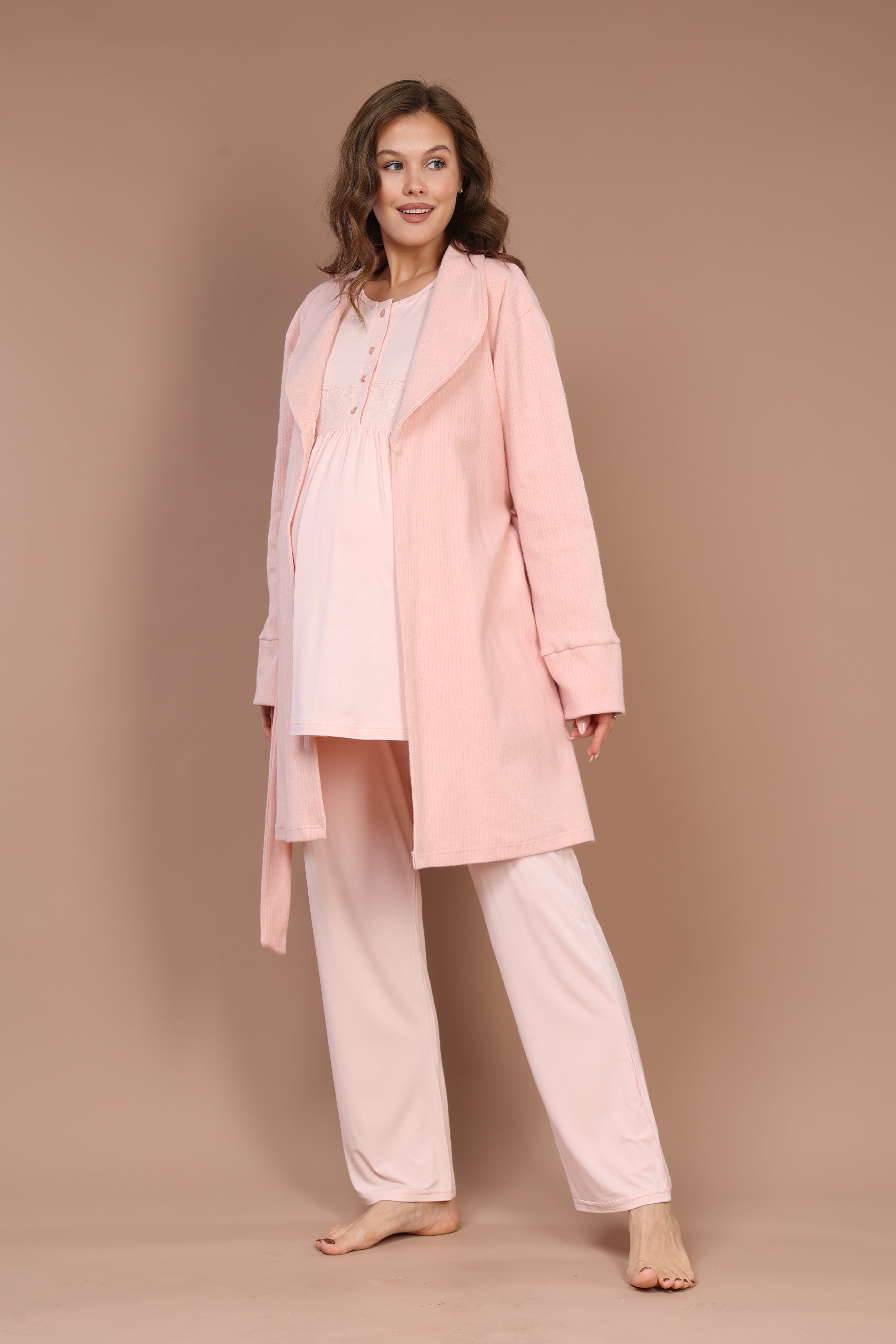 Front-Button Robe Set with Maternity Pajama 607