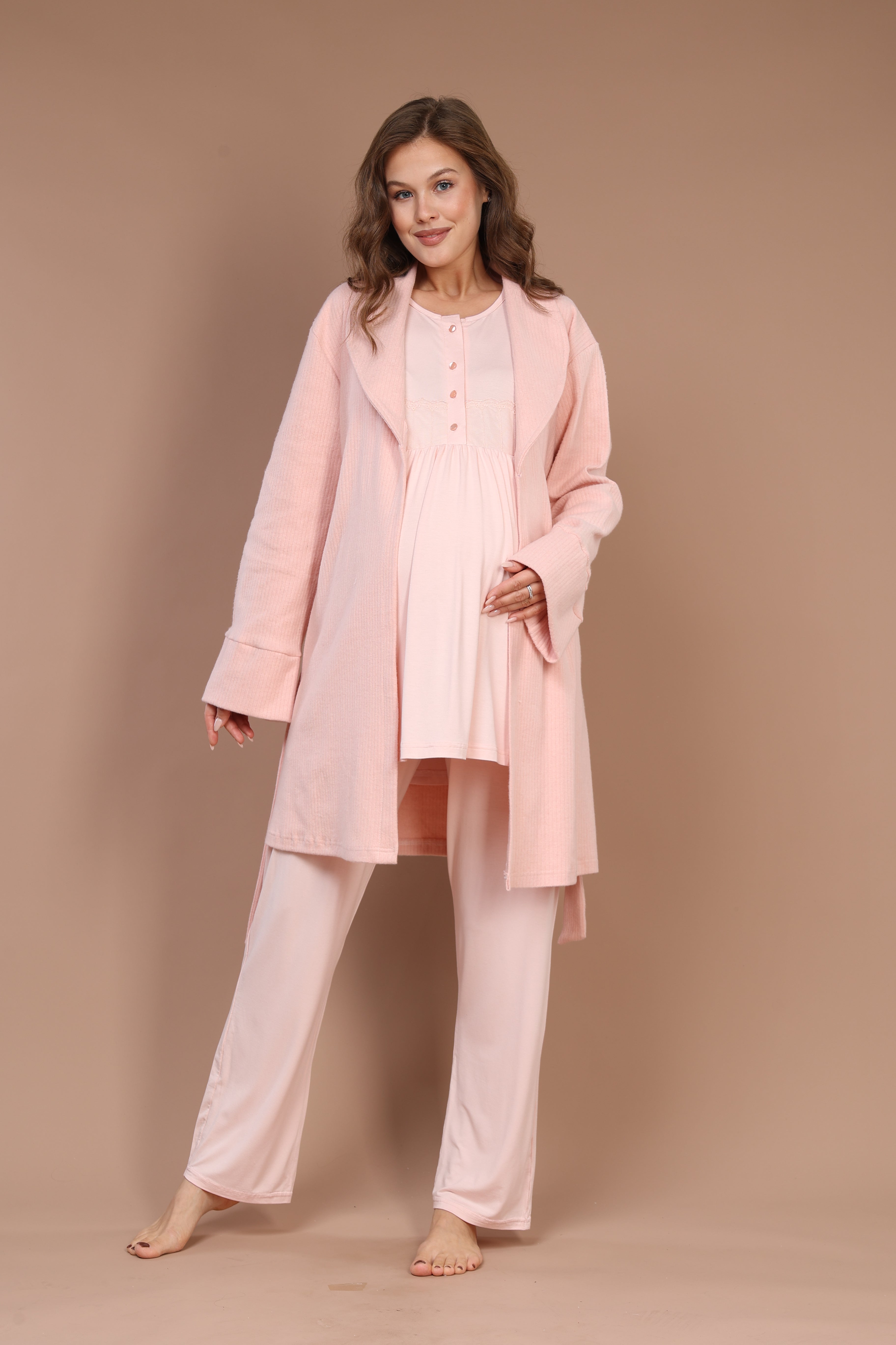 Front-Button Robe Set with Maternity Pajama 607