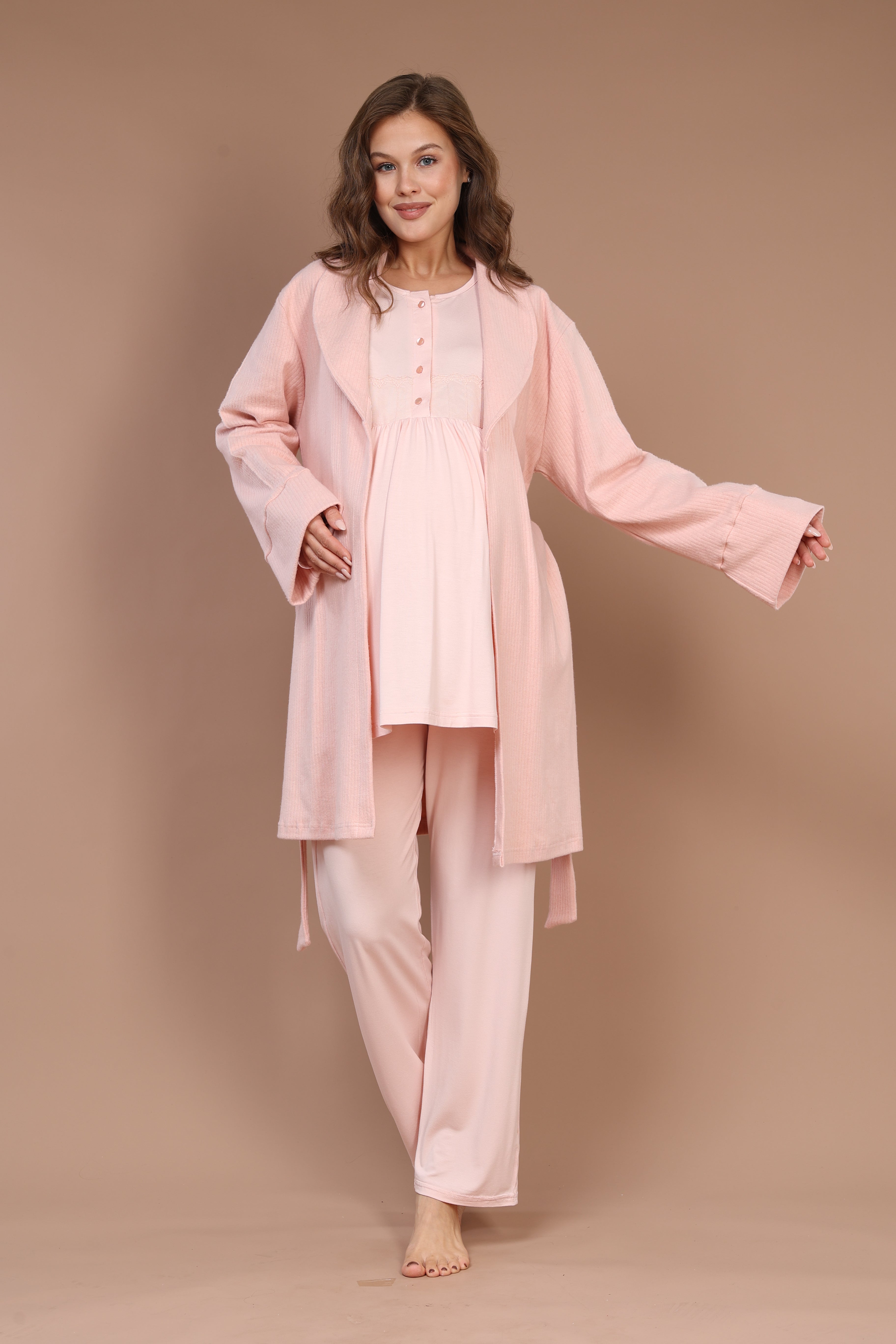 Front-Button Robe Set with Maternity Pajama 607