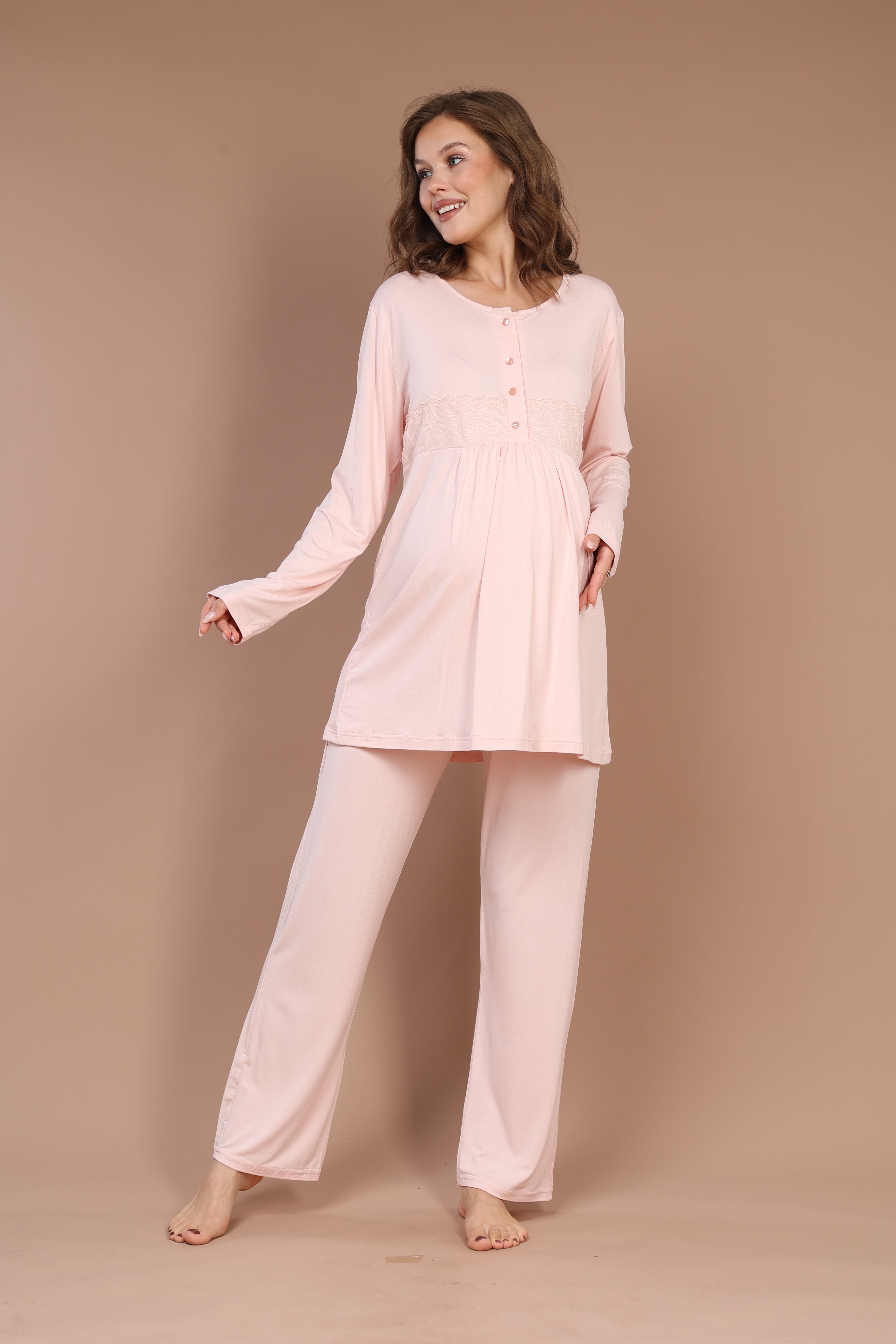 Front-Button Robe Set with Maternity Pajama 607