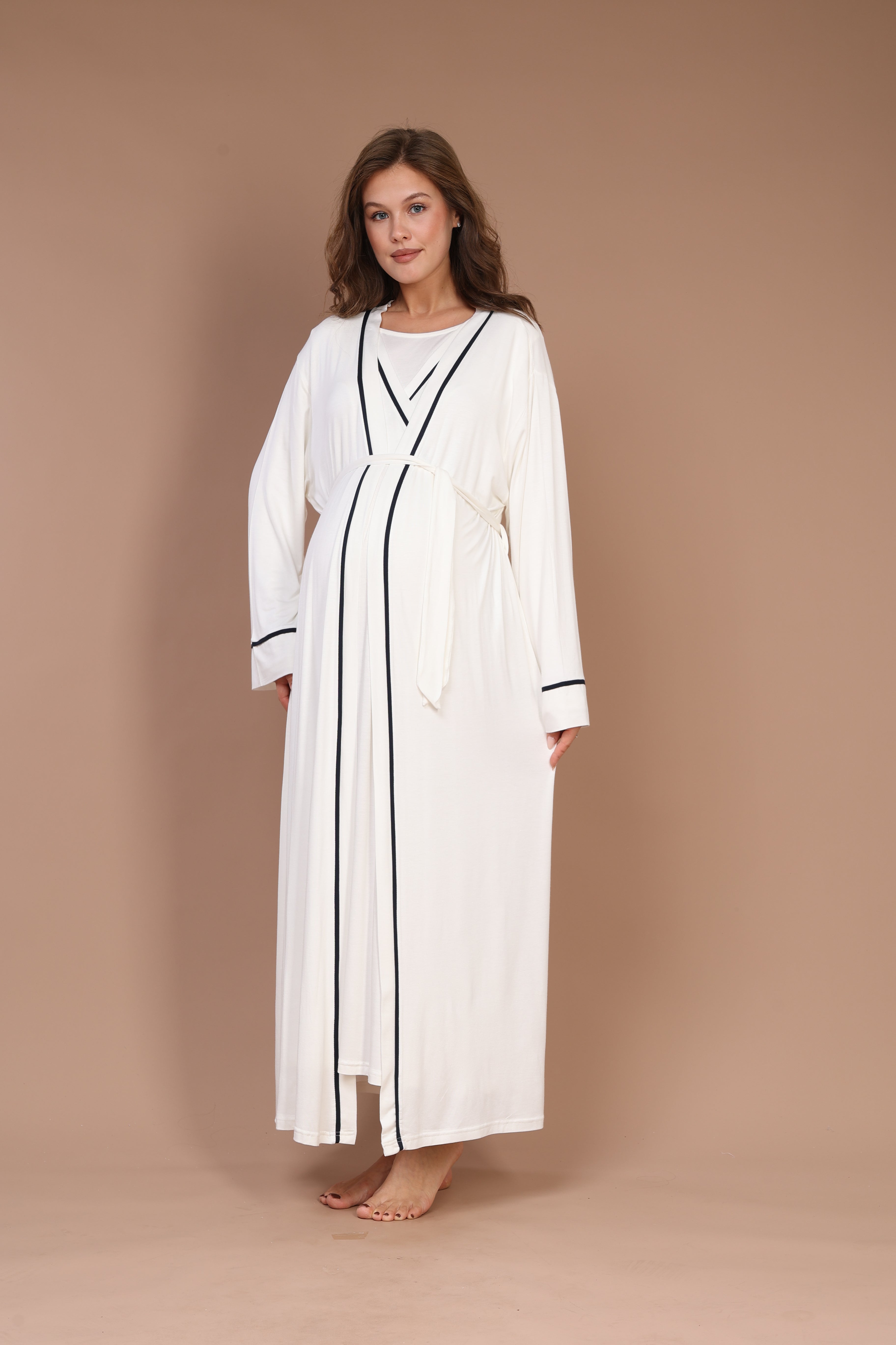 Hidden Nursing Feature Piped Robe with Maternity Nightgown 542