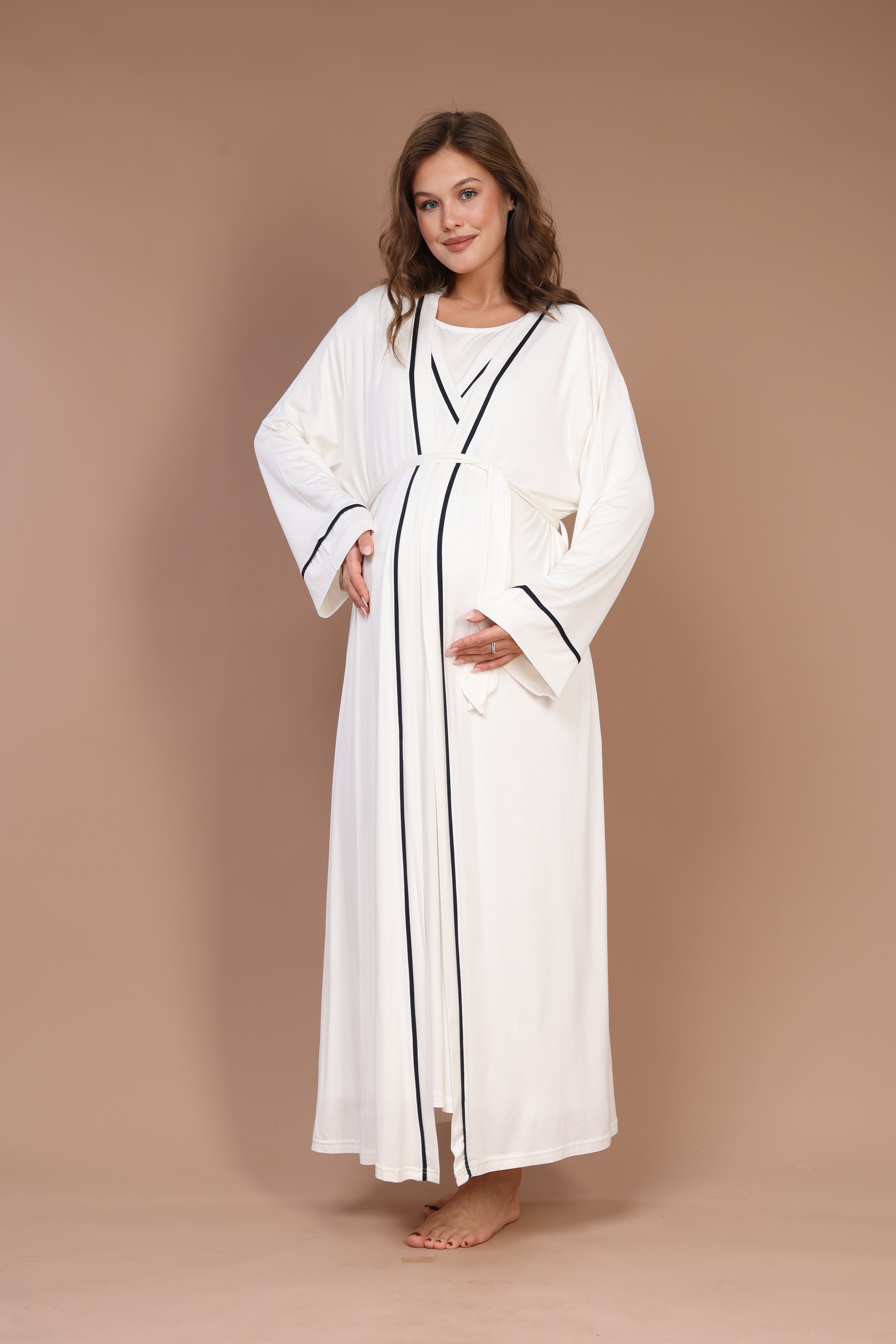 Hidden Nursing Feature Piped Robe with Maternity Nightgown 542