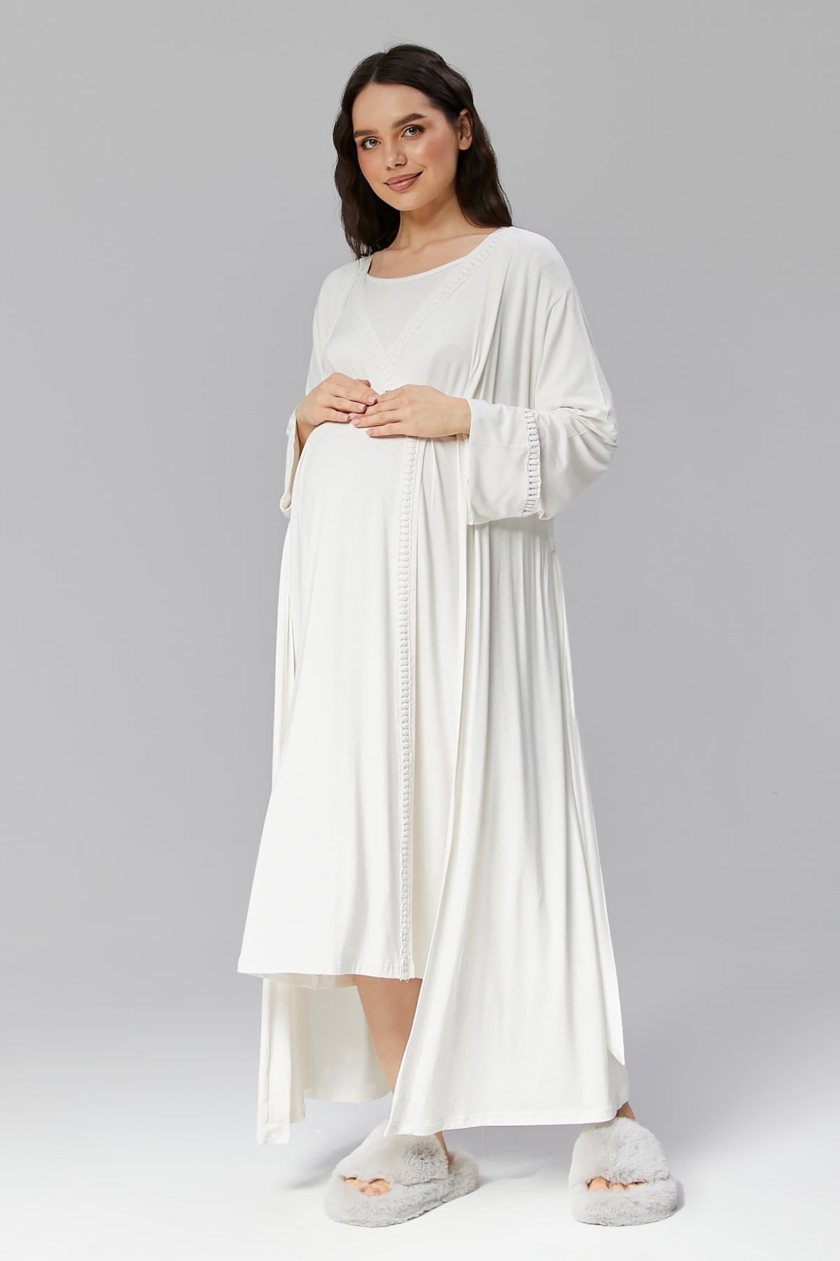 Hidden Nursing Feature Robe with Maternity Nightgown 507