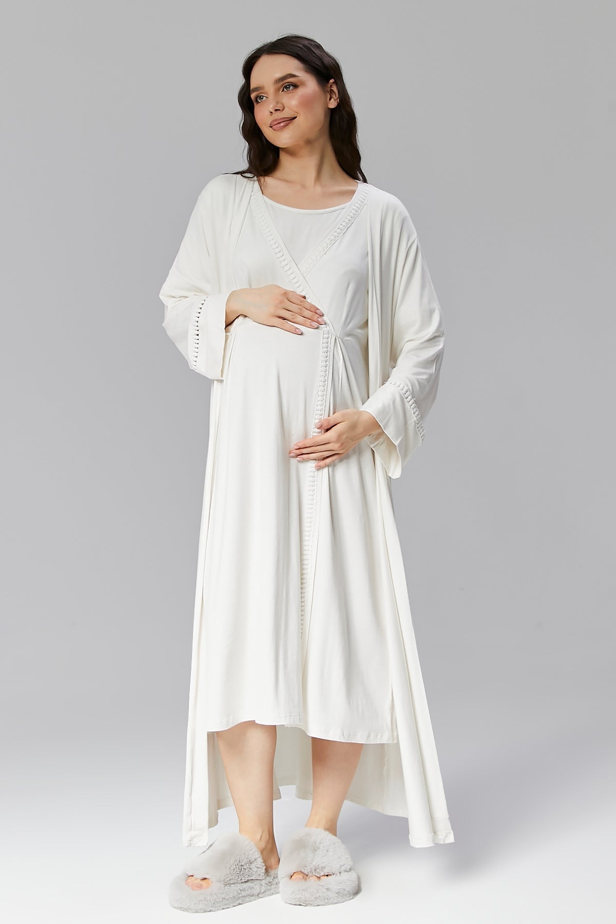 Hidden Nursing Feature Robe with Maternity Nightgown 507