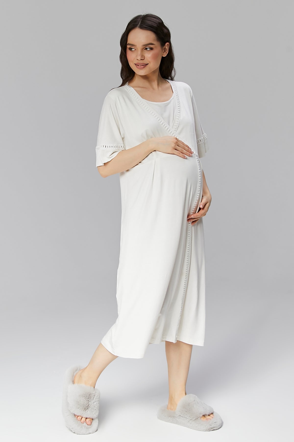 Hidden Nursing Feature Robe with Maternity Nightgown 507