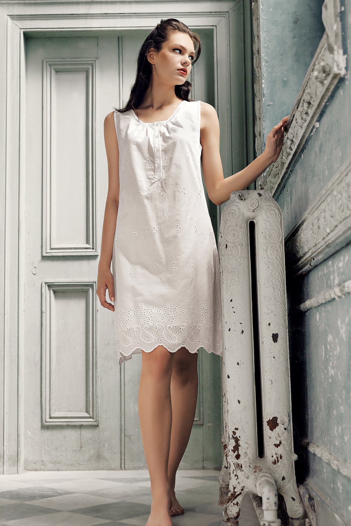 Shopymommy 10402 Cotton Weaving Maternity & Nursing Nightgown With Robe Ecru
