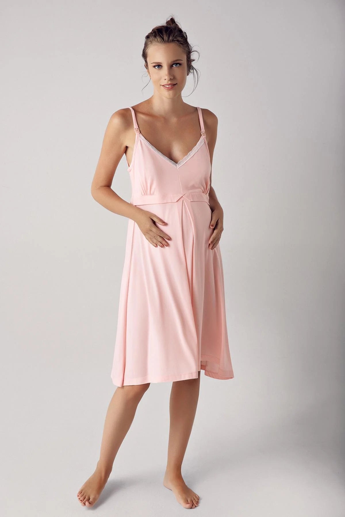 Shopymommy 13127 Strappy Maternity & Nursing Nightgown Powder