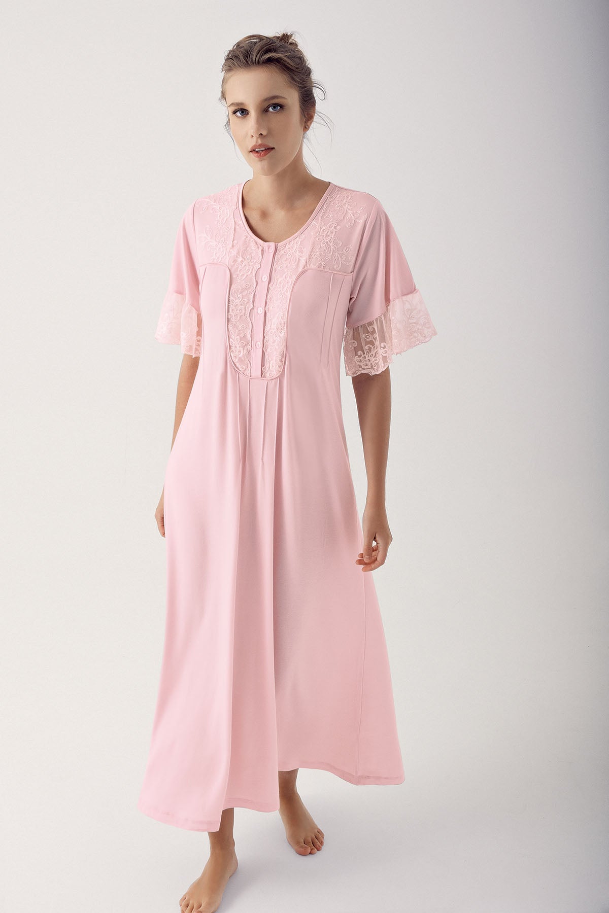 Shopymommy 55103 Elegance Lace Sleeves Maternity & Nursing Nightgown P