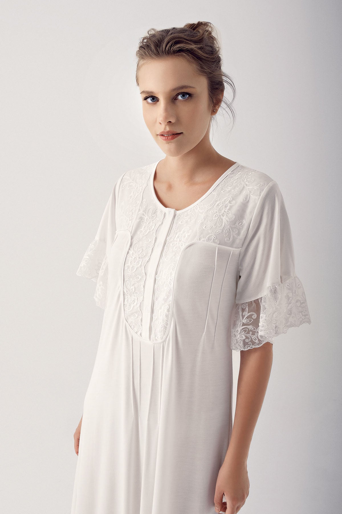 Shopymommy 55103 Elegance Lace Sleeves Maternity & Nursing Nightgown P