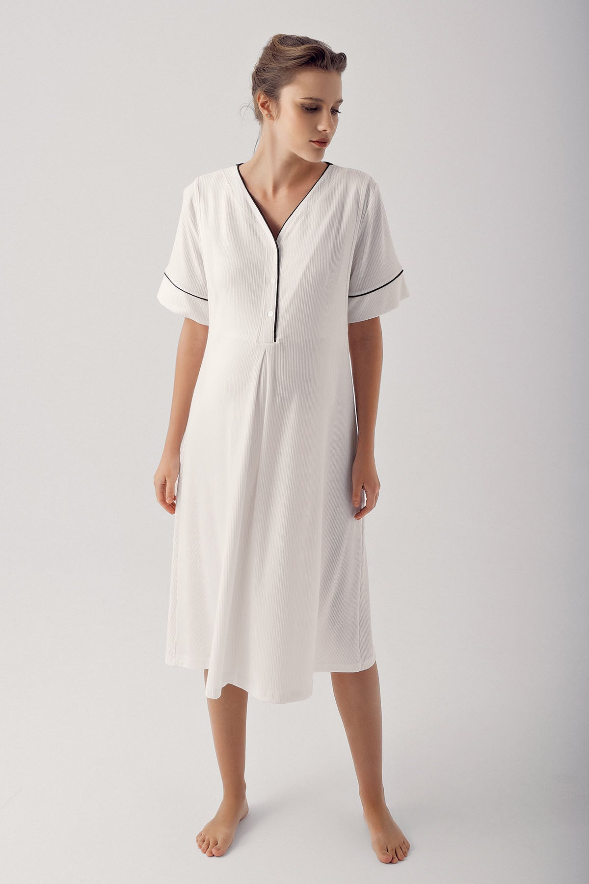 Shopymommy 14128 Double Breast Feeding Maternity & Nursing Nightgown Ecru