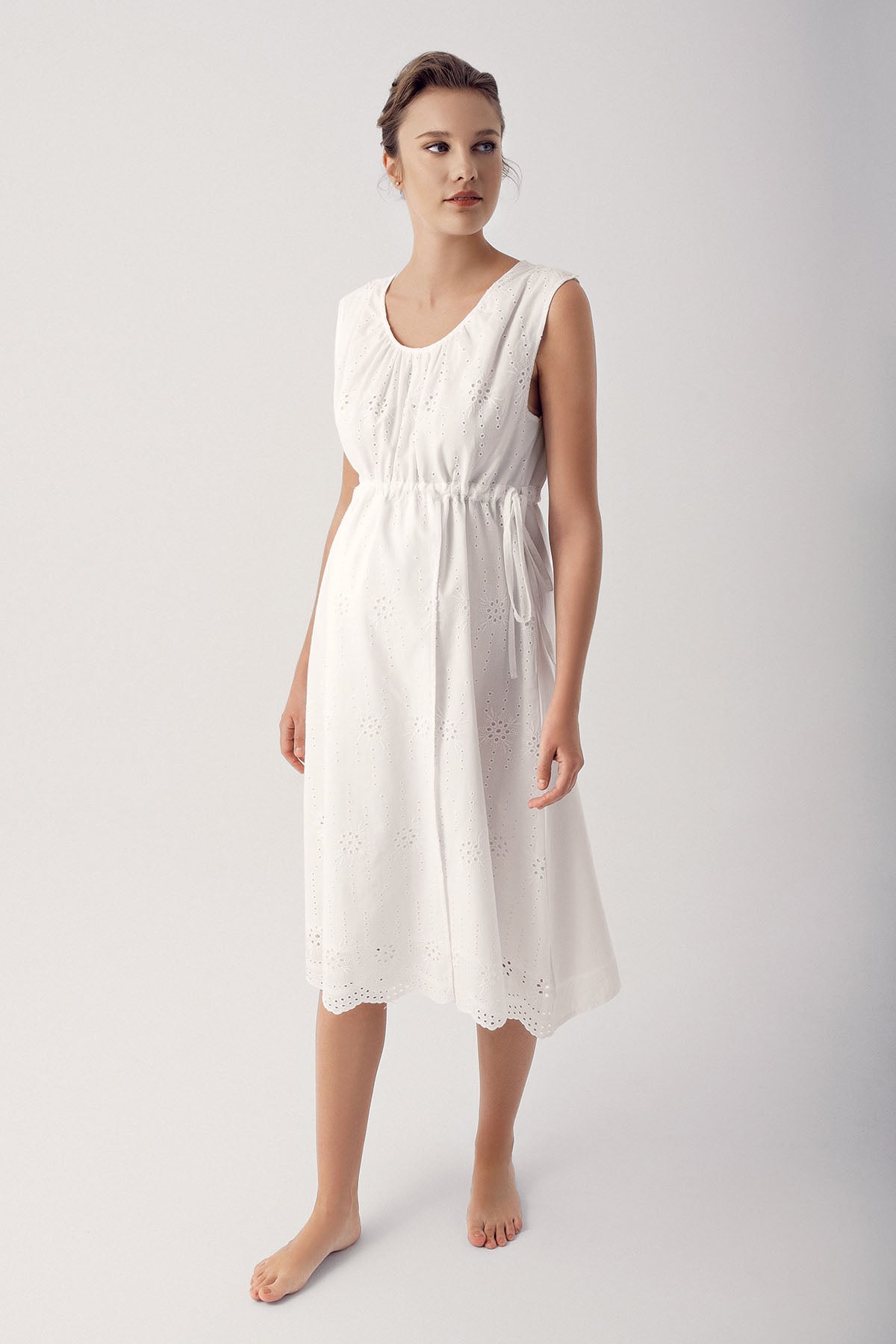 Shopymommy 14407 Woven Maternity & Nursing Nightgown With Robe Ecru